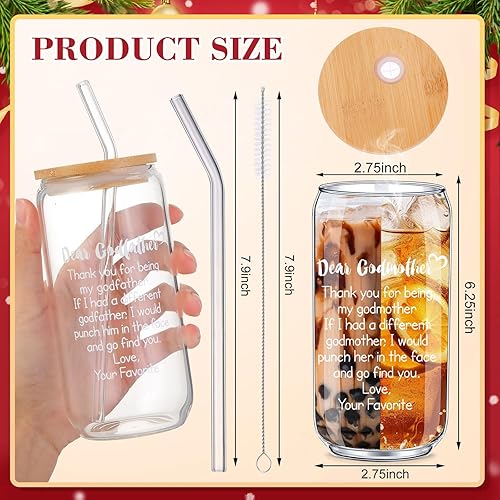 Miniatura 3 de Gerrii Juego de 2 tazas de café helado para padrino y madrina, Thank You for Being My GodfatherGodmother de 16 onzas, tazas de vidrio con forma de