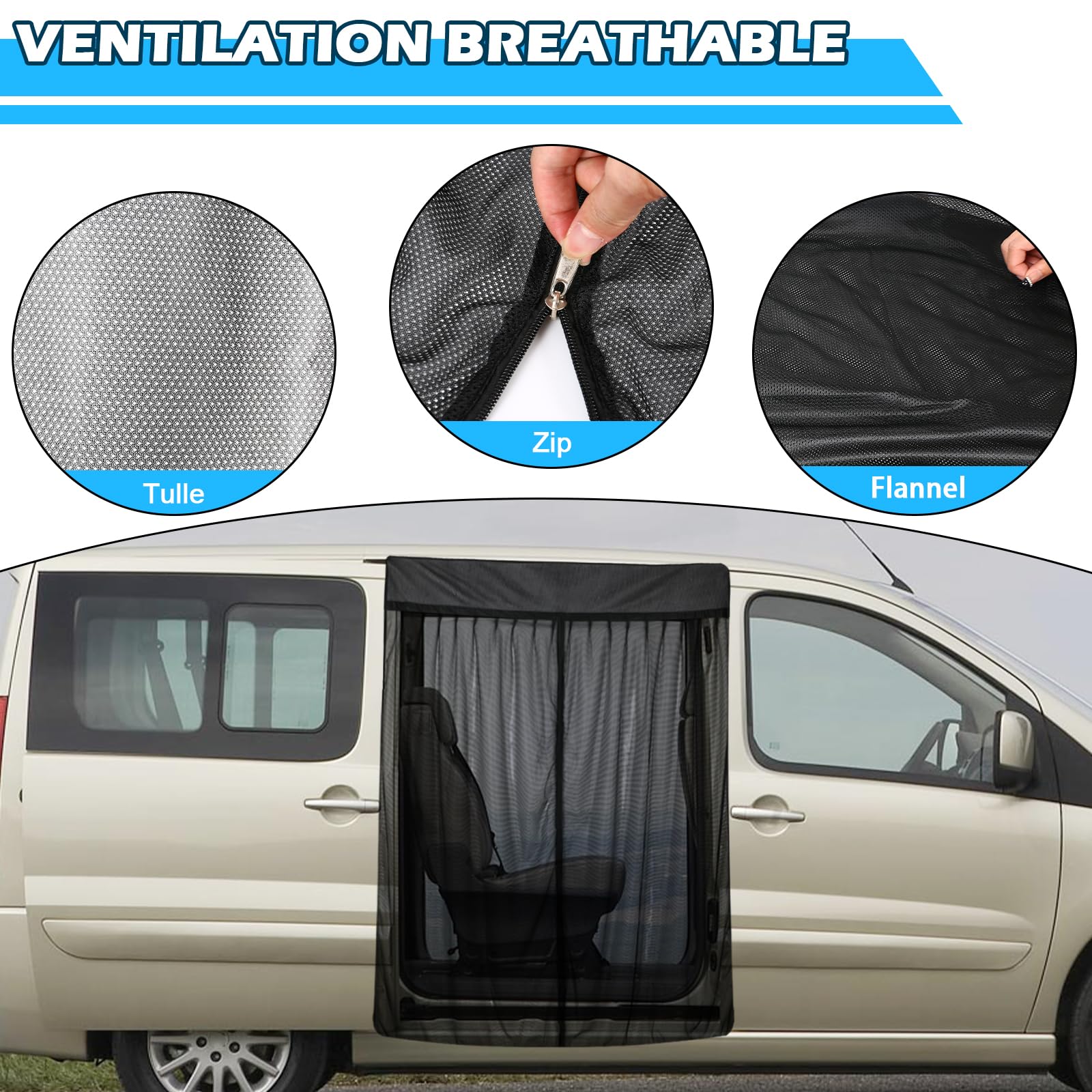 Insektennetz Ersatz für Citroen Jumpy/Toyota ProAce/Peugeot Expert 2016-2025, Auto Seitentür Schiebetür Insektennetz, Einschichtiges Netz Magnetische Moskitonetze Atmungsaktiv Insekten für Camping