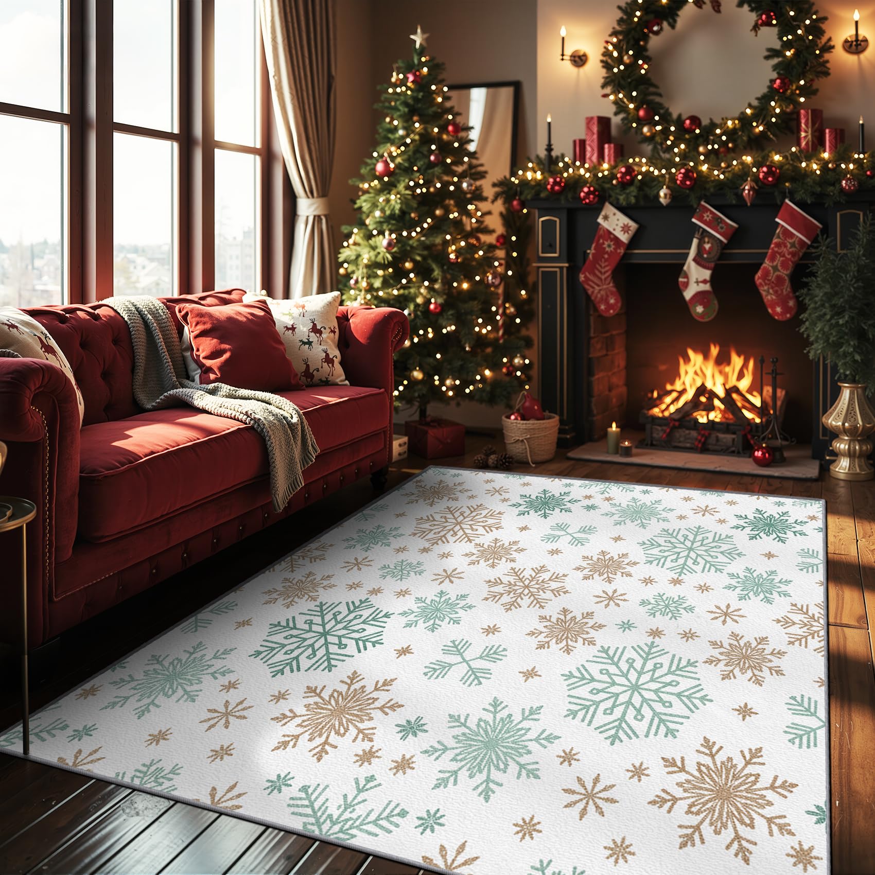 Mistela Schneeflocken Teppich 80x150 cm Grün Braun