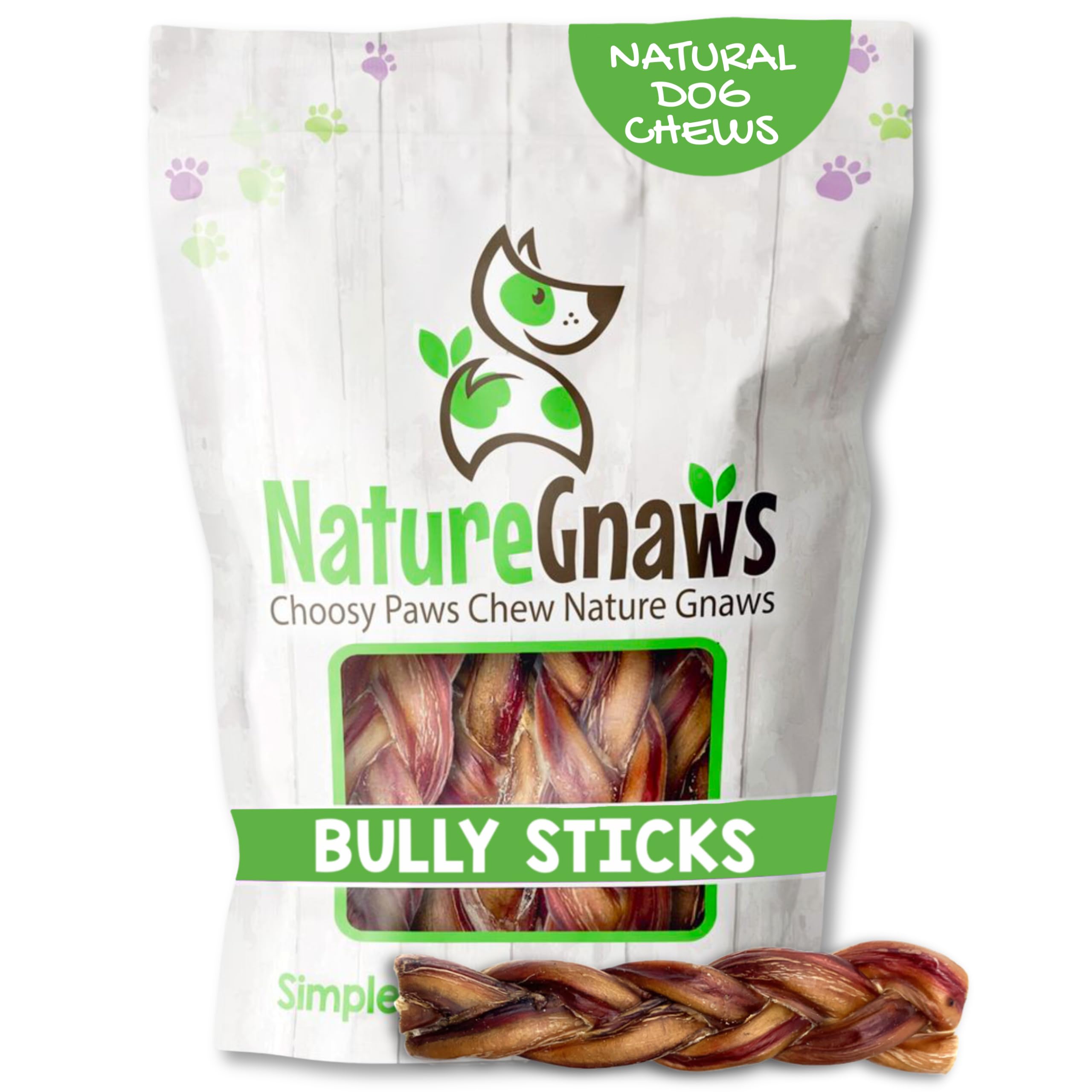 Nature Gnaws Braided Bully Sticks for Dogs - Premium Natural Beef Dental Bones - Long Lasting Dog Chew Treats for Aggressive Chewers - Rawhide Free