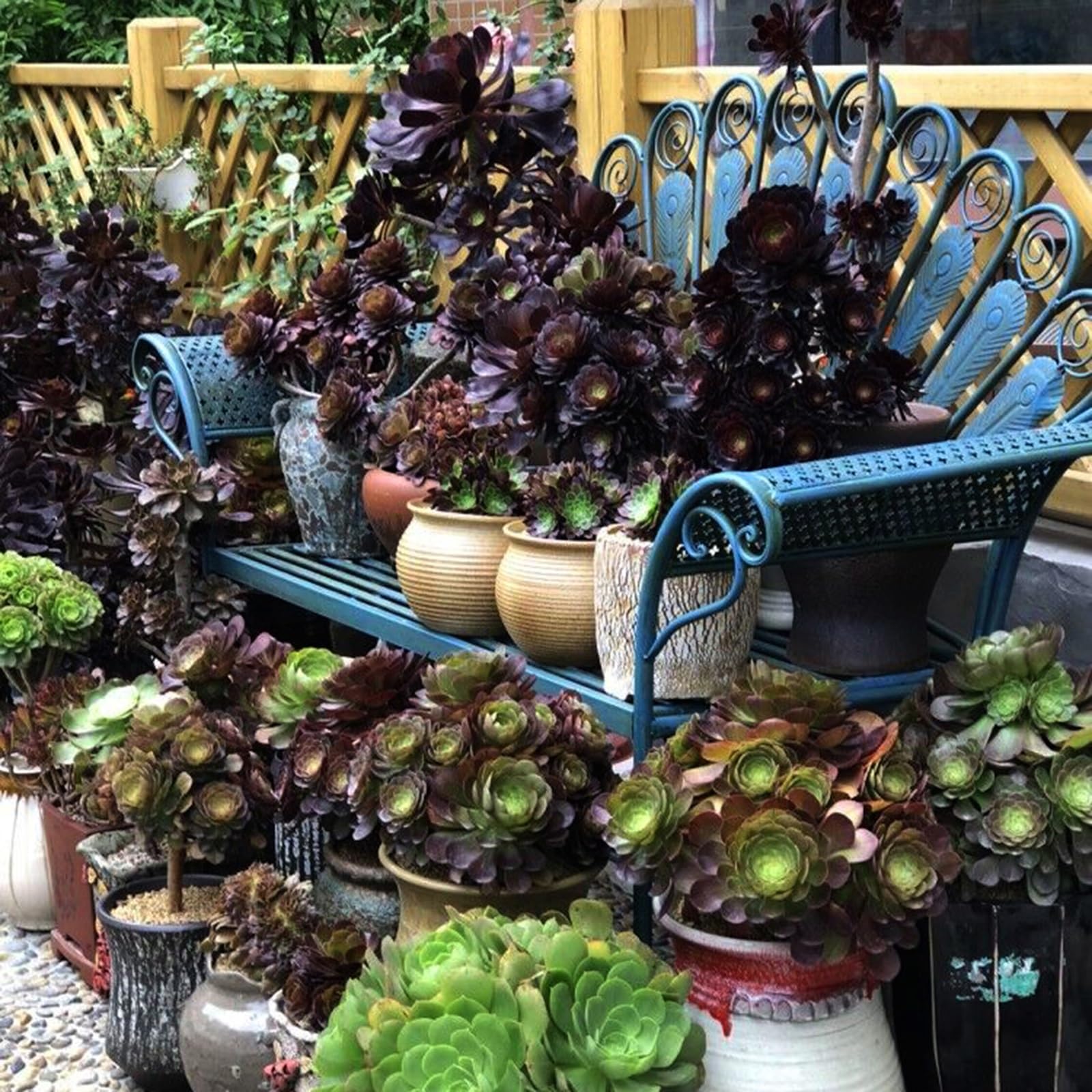 Panchina da Giardino in Metallo con Braccioli, Mobili da Giardino, Blu Antico, Bellissimo Stile Shabby Chic, Fatto a Mano, Vintage