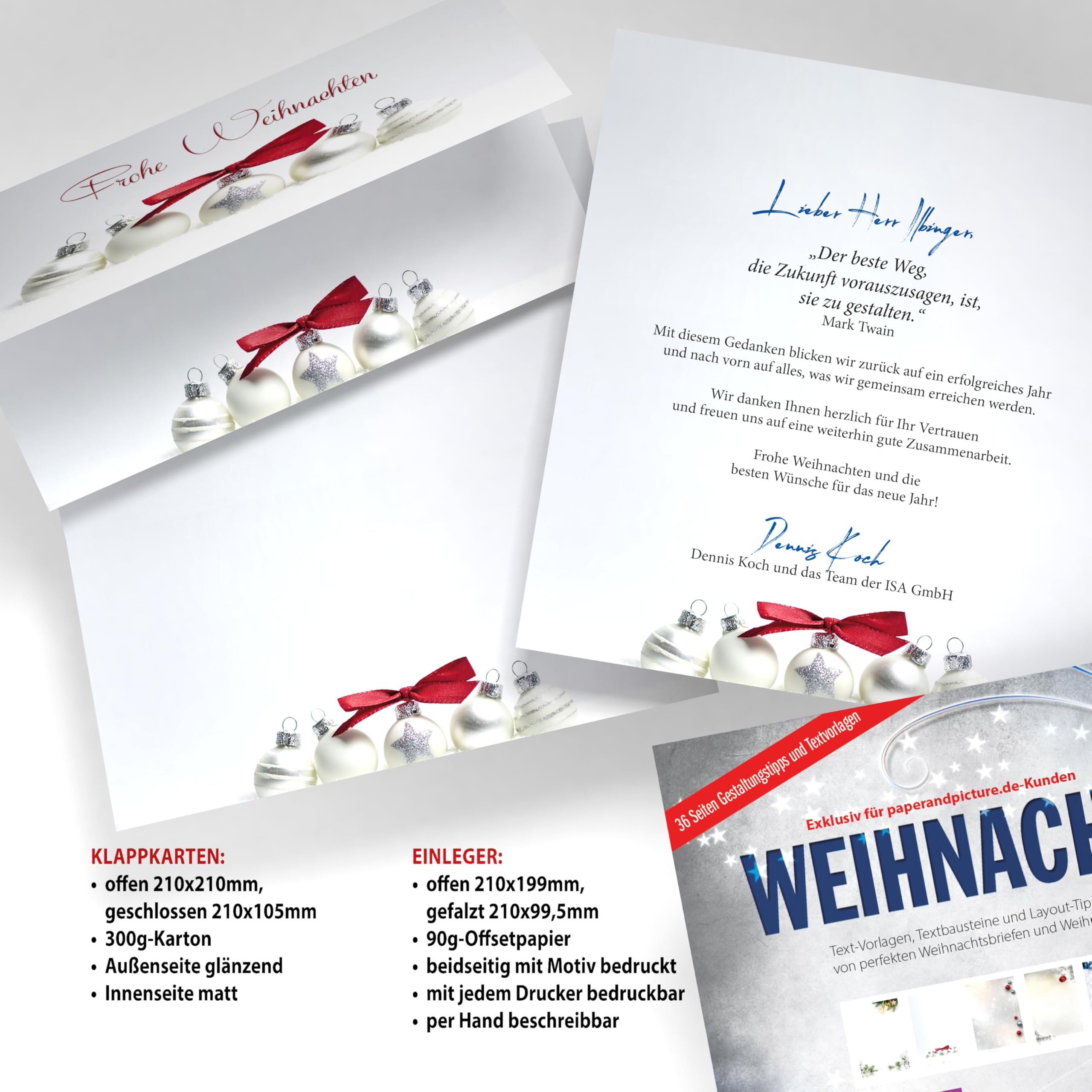 Weihnachtskarten mit Umschlag | Pure Silver | 100 DIN LANG-Klappkarten mit passendem Einleger + 100 passende Kuverts | weihnachtliches Karten-Set