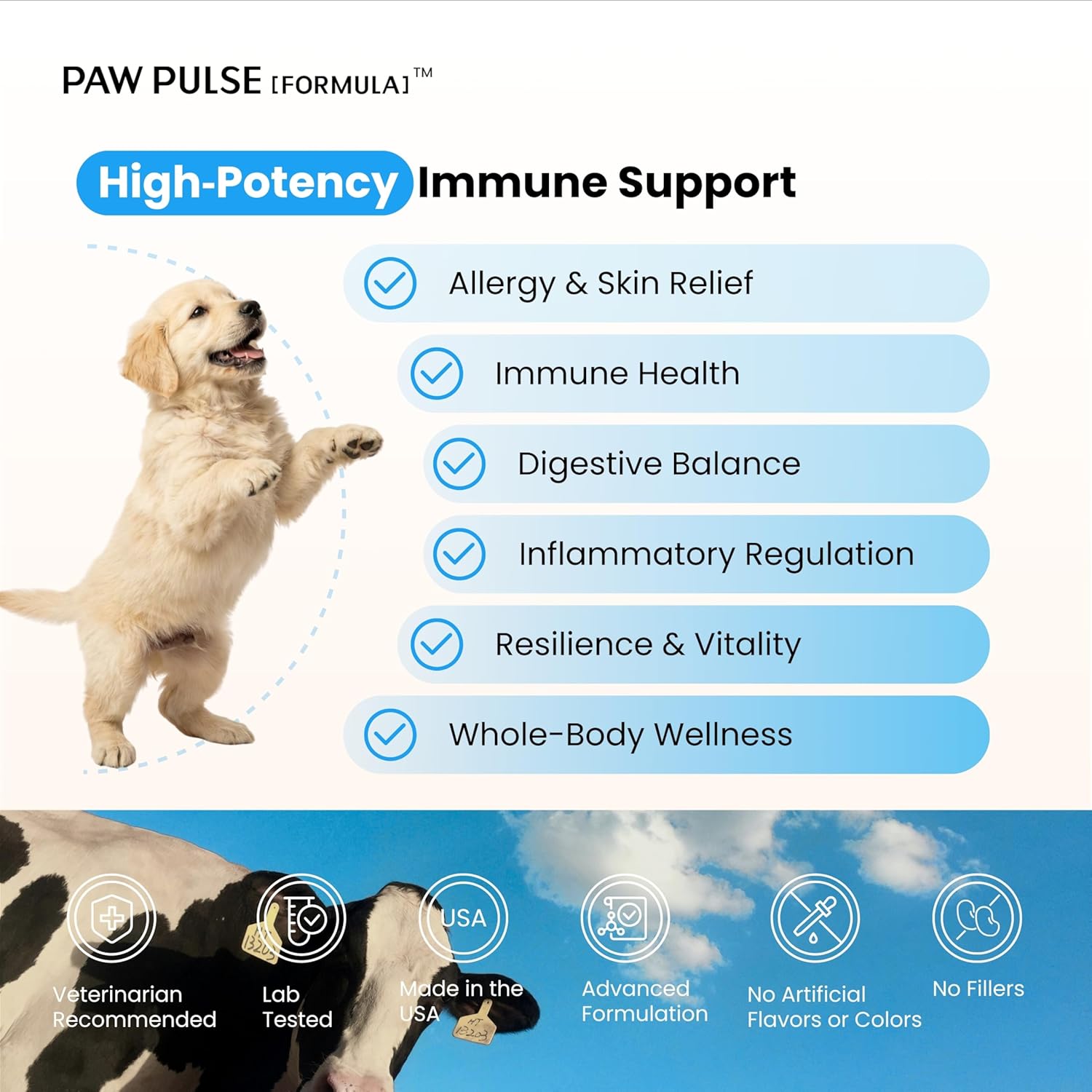PAWPULSE FORMULA Colostrum Powder for Dogs with High IgG, Immune & Gut Support, Seasonal Allergy & Skin Health, Additive-Free Milk Replacement Supplement, Clean & Natural Pet Nutrition, 2.12 oz