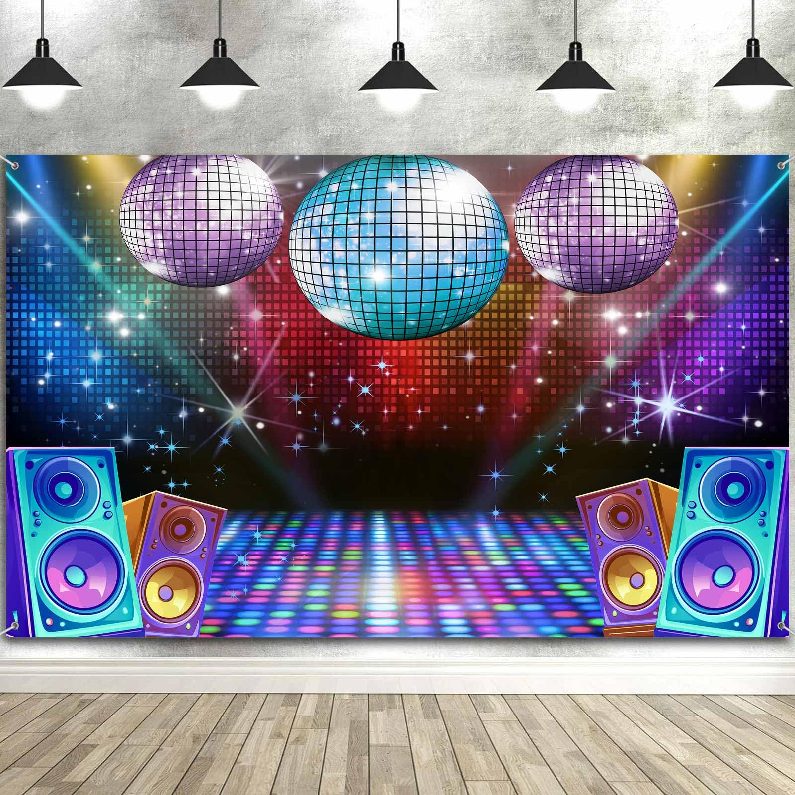 Sfondo da discoteca, 6 x 3 m, decorazione per feste a tema anni '70 anni '80 e '90, decorazione per feste notturne, palla da discoteca, striscione per feste da ballo, ritratti fotografici, in