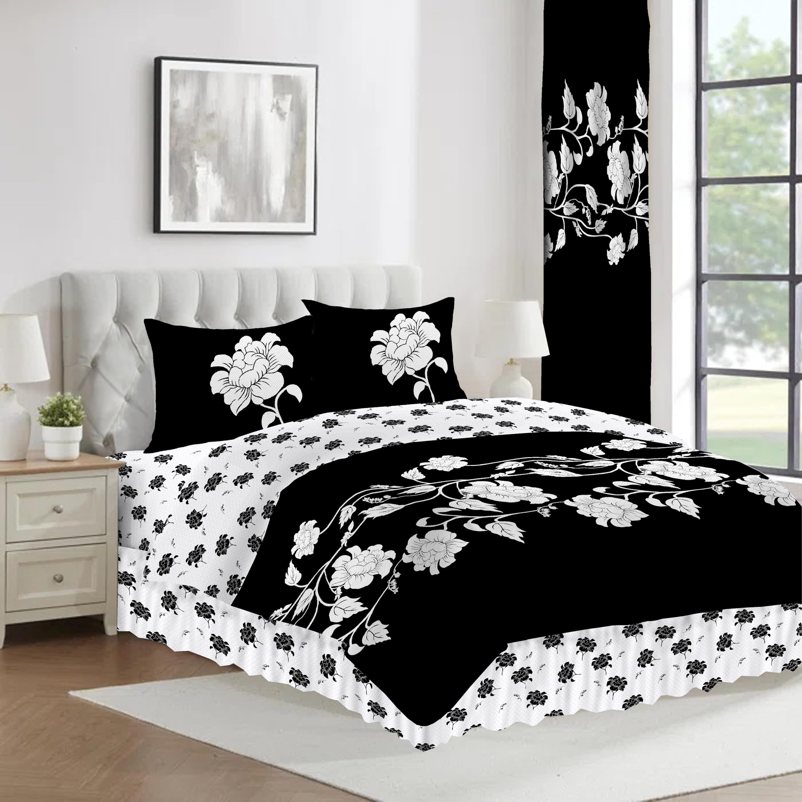 CHARKHAH Floral Duvet Cover Set Single – Polycotton Bedding Set with Valance Sheet, Pillowcase & Button Closure – Easy Care Fitted Sheet Quilt Cover Set