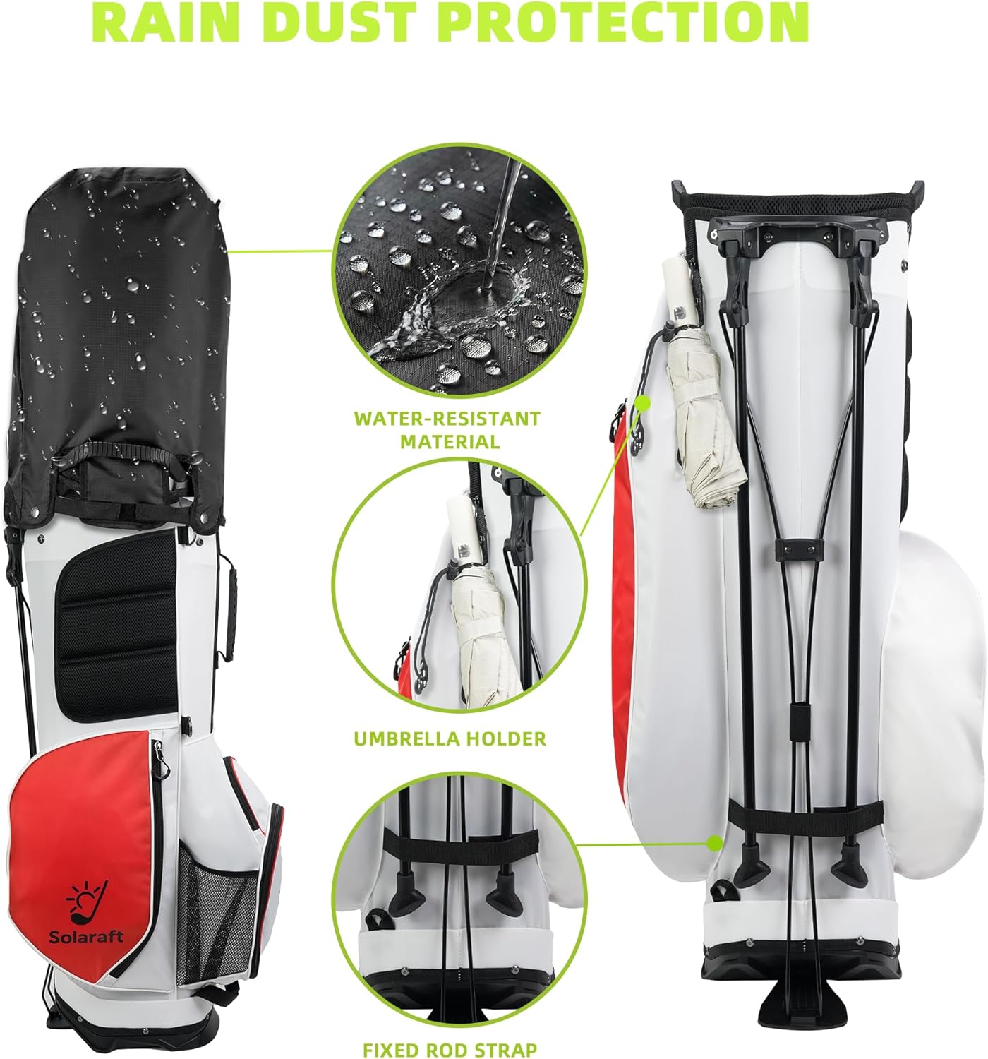 Golf Stand Bag, 15-Way Full-Length Dividers, Lightweight with Stable Carbon Fiber Legs, Waterproof Golf Bag for Men Women, Golf Course & Travel Use