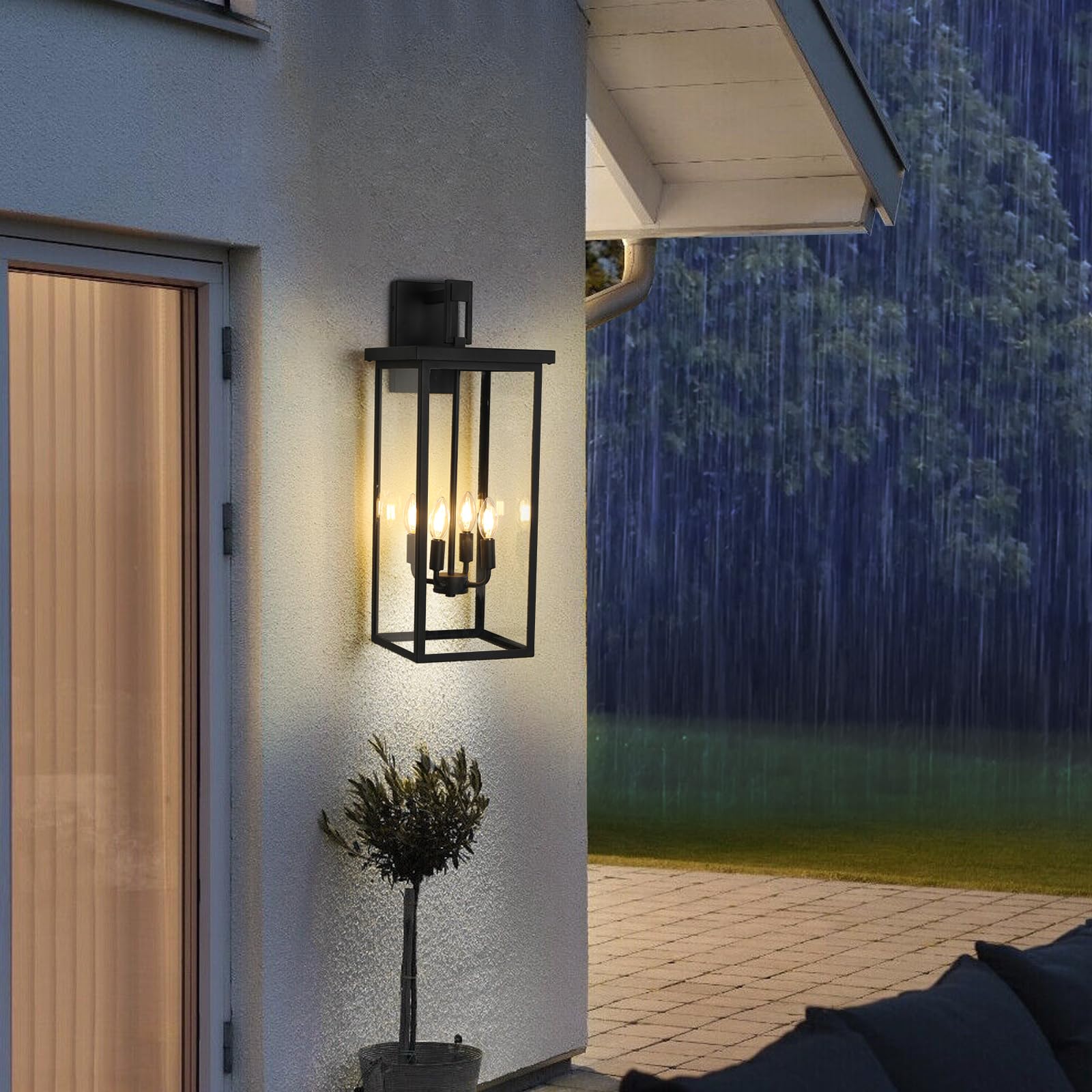 VDOQTLJT 4-Light Outdoor Wall Light Fixture with Frosted Texture Rust-Proof and Weather-Resistant Black Finish