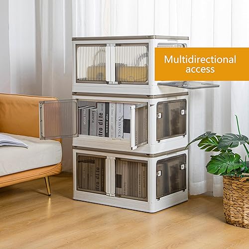 Miniatura 5 de Attelite Contenedores de almacenamiento con tapas, paquete de 3 cajas de almacenamiento apilables con 5 puertas