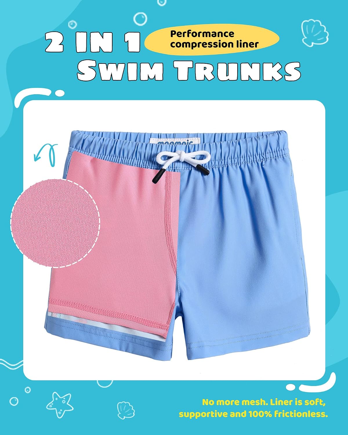 maamgic Boys Swim Trunks with Compression Liner Toddler Stretch Swim Shorts
