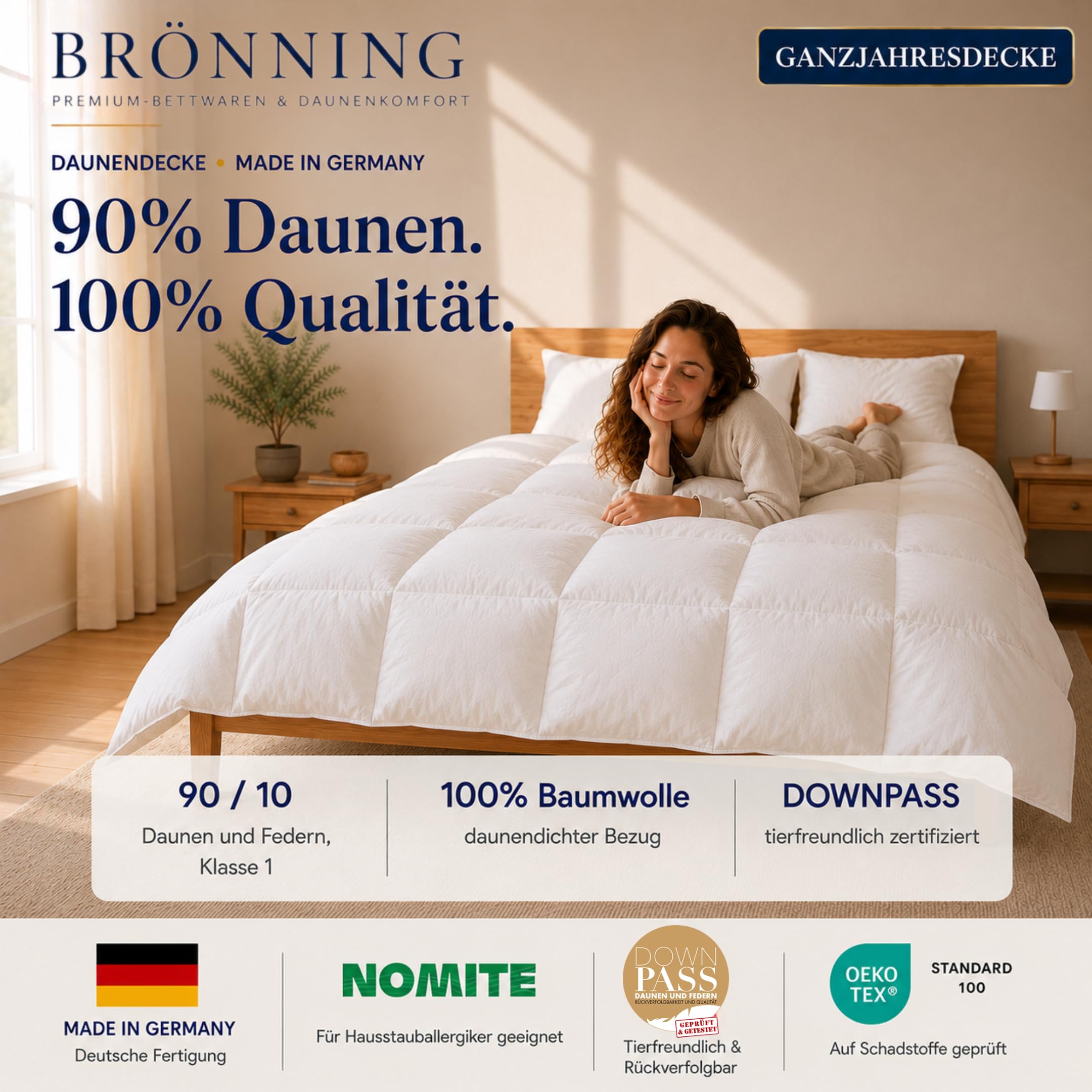 Bettdecke 220x240 Ganzjahr- 90% Daunen - Made in Germany Daunendecke