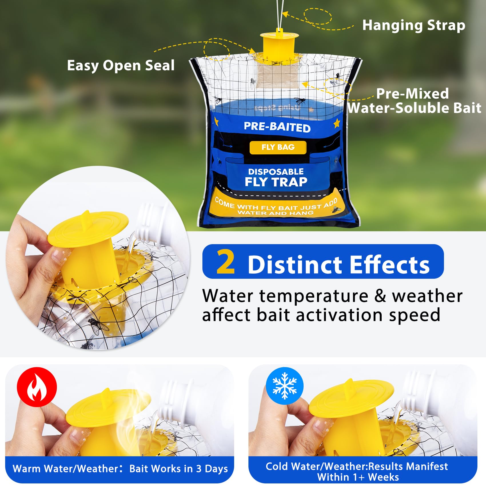 Big Fly Traps Bags - Paquete de 4 trampas desechables para moscas para todos los insectos, mosquitos, insectos, repelente de insectos colgantes al aire libre