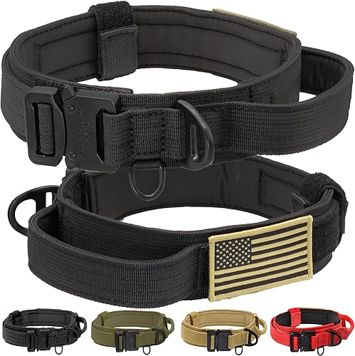 Collar táctico avanzado para perro con asa, resistente y grueso, fabricado con herrajes de metal ligero y acolchado de neopreno ultrasuave. Collar