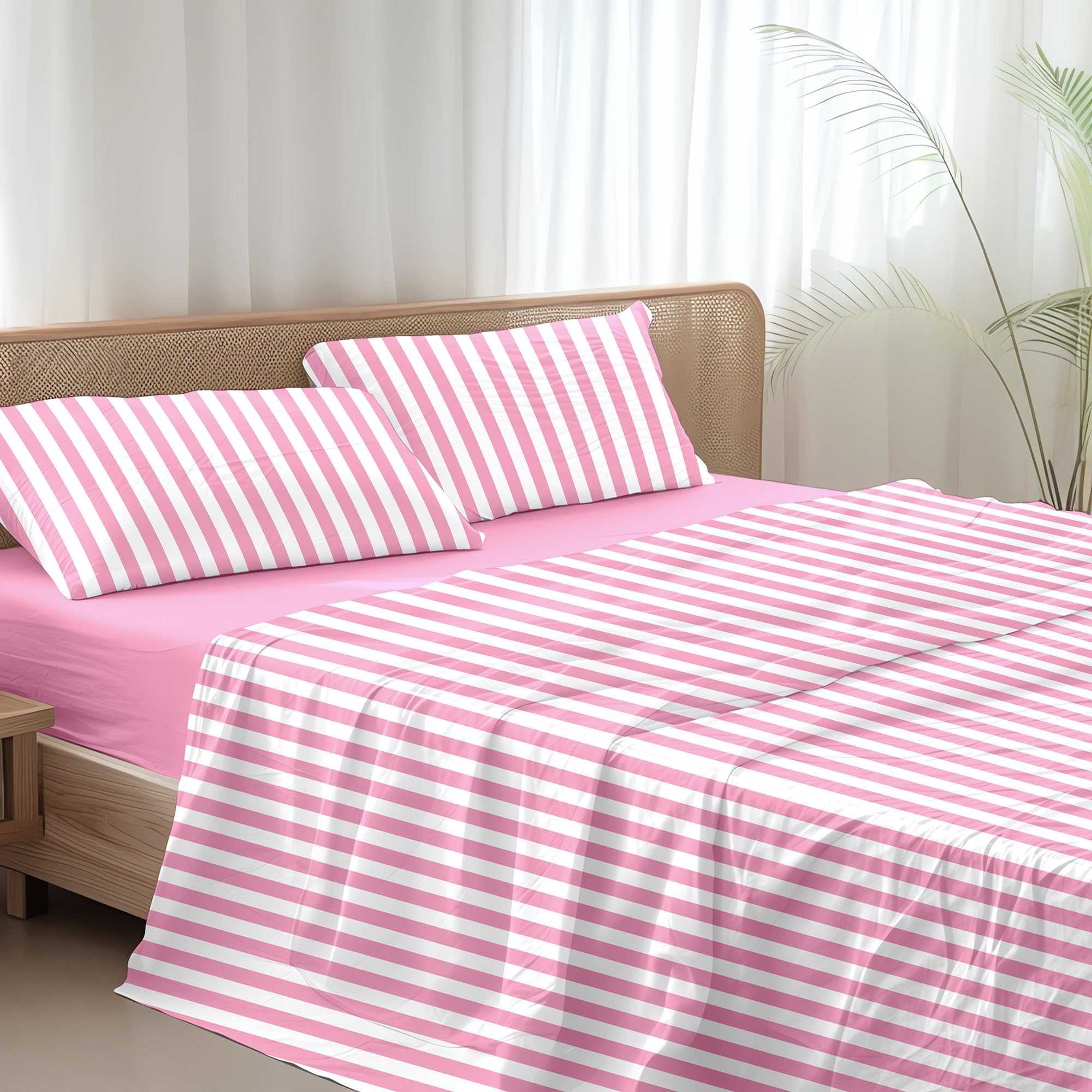 Ruggeri - Completo Letto - 100% Morbida Microfibra di Alta Qualità | 2 Federe 50x80cm + 1 Lenzuolo con Angoli 170x200cm + 1 Lenzuolo Sopra 240x280cm - Collezione Beat (Righe Rosa, Matrimoniale)