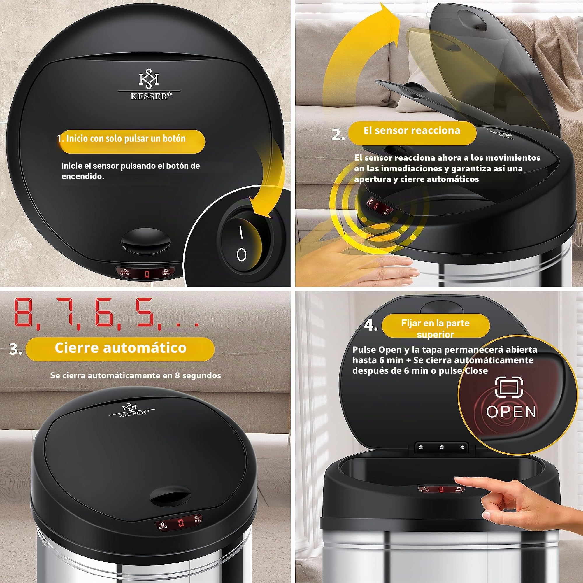KESSER® Papelera con sensor automático Papelera de ACERO INOXIDABLE