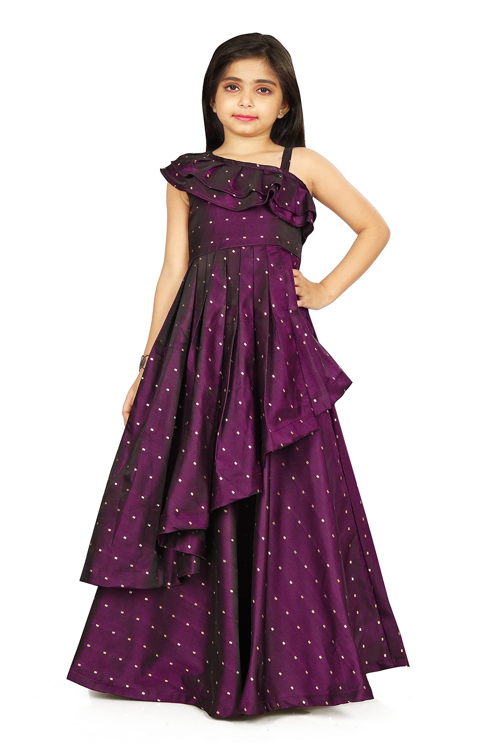 FELIZ THE DESIGNER STUDIOKids Girl's Sleeveless Full Length Cotton Silk Gown Dresses (_7-8 Years_Maroon_)