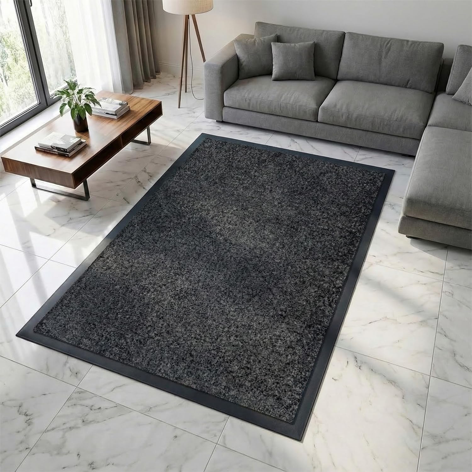 Fit Even Washable Rubber Rug – Outdoor & Indoor Heavy Duty Non-Slip Rug for Kitchen Garden, Inside & Outside Floor Mats, Waterproof and Dirt Trapper Entrance Rug (Grey, 120x150 cm)
