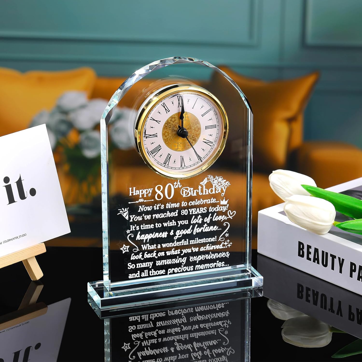 Ornalrist Happy 80th Birthday Quartz Clock Gifts for Women, Men, Couple, Parents & Grandma - 80 Year Old Birthday Presents for Her, Mom, Dad - 80 Year Blessing Quartz Clock Keepsake Home Decor - Image 7