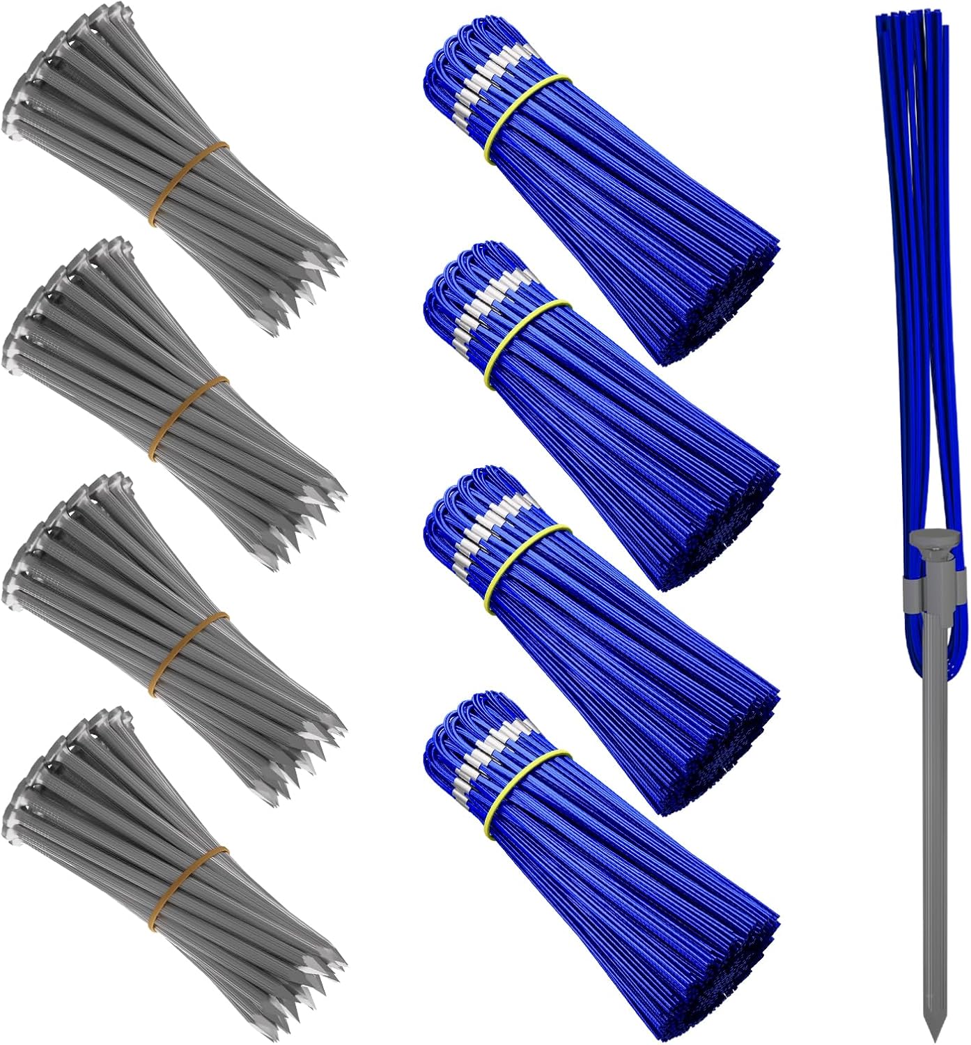 Playing Field Marking Whisker, Property Line Markers 6 Inch Whiskers with Lightweight Aluminum Stakes for Ground Markers, Survey Stakes, Construction Markers, Trail Markers(Blue, 100 Pack)