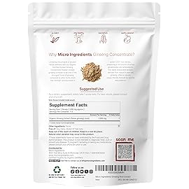 Micro Ingredients Maximum Strength Organic Korean Ginseng Root 200:1 Powder, 4 Ounce, Red Panax Ginseng Powder, Active Ginsenosides, Vegan Friendly