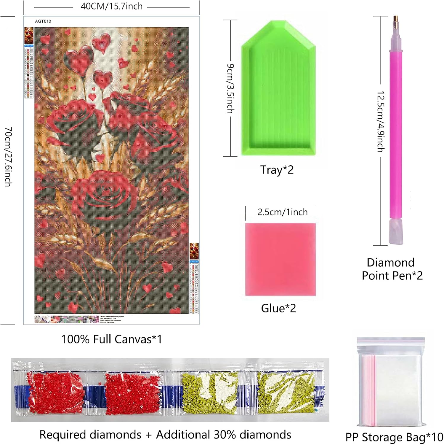 ARTGOTO Red Rose Diamond Painting Kit for Adults 15.7 x 27.5 Inch image 3