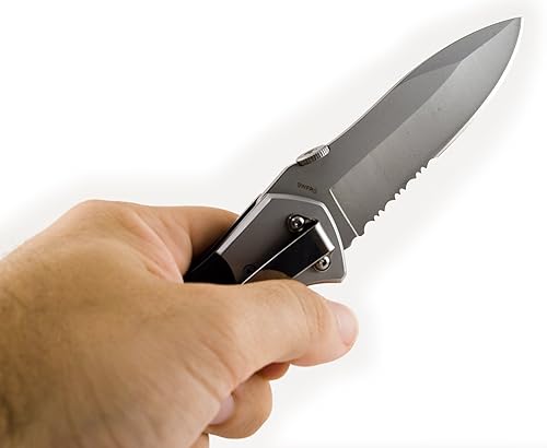 Miniatura 4 de Smith & Wesson SWFRS - Cuchillo plegable SS de alto carbono de 8 pulgadas con hoja dentada de punto de caída de 3.3 pulgadas y SS con mango de