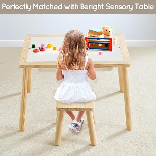 Miniatura 7 de Beright Taburete de madera para niños, taburete para niños con mesa sensorial, taburete resistente con cuatro patas ensambladas, para niños, niños