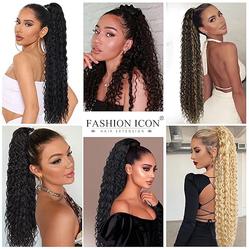 Miniatura 6 de Fashion lcon - Extensiones de cola de caballo con cordón de 30 pulgadas de largo, extensiones de cabello rizado con clip, color marrón natural,