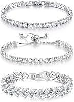 GEMOSA 3PCS Tennis Bracelet Set 14K Gold Plated Marquise CZ Dainty Adjustable Stackable Bracelets for Women Wedding Prom Gift