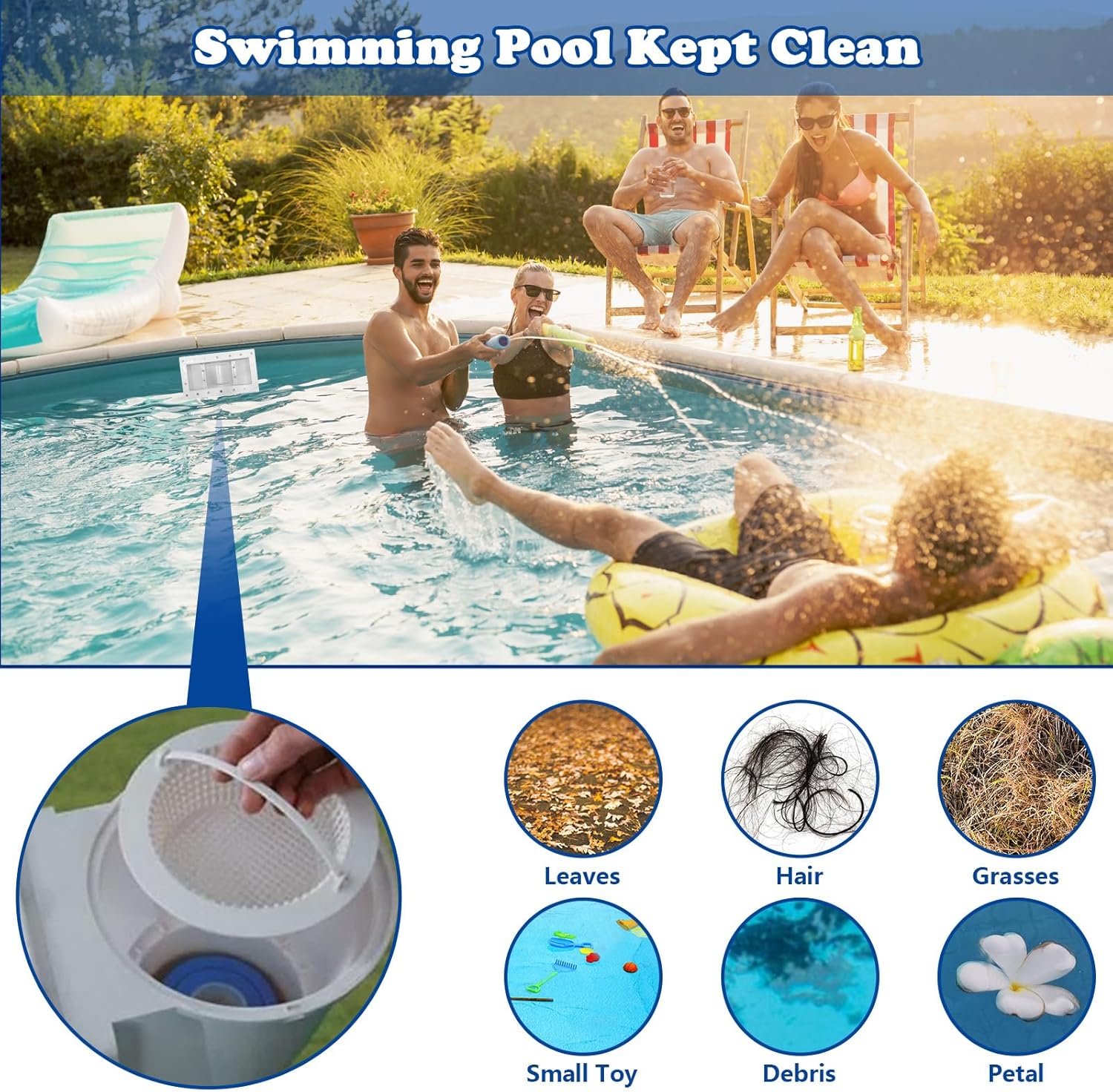 Above Ground Pool Skimmer Kit- Wide Mouth Opening Thru-Wall Skimmer- Outer Dimensions：13-9/16 in (W) x 7-9/16 in (H) ，Inner Dimensions 11-15/16 in (W) x 5-5/16 in (H)