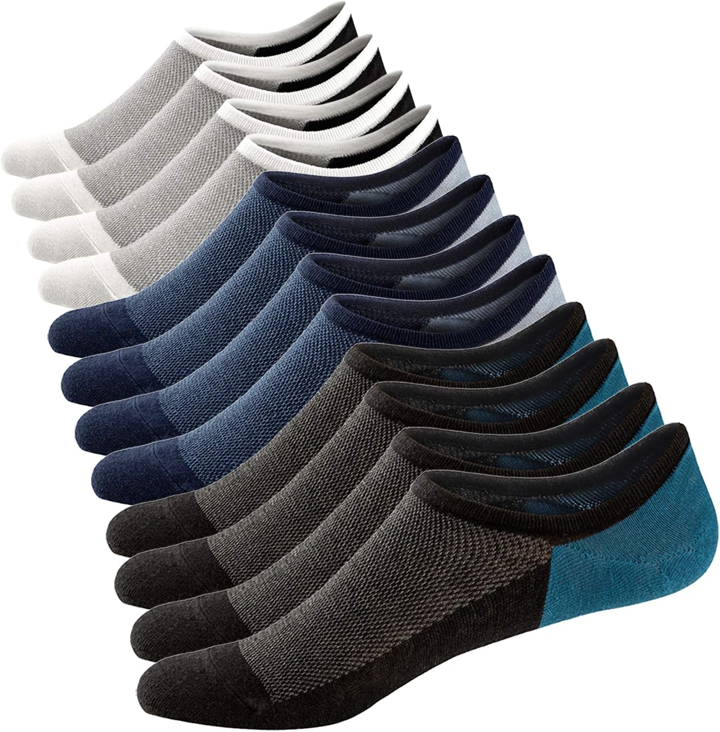 Ueither Men's No Show Socks Ultra Low Cut Casual Socks Invisible Boat Shoe Liners with Non-Slip Grip