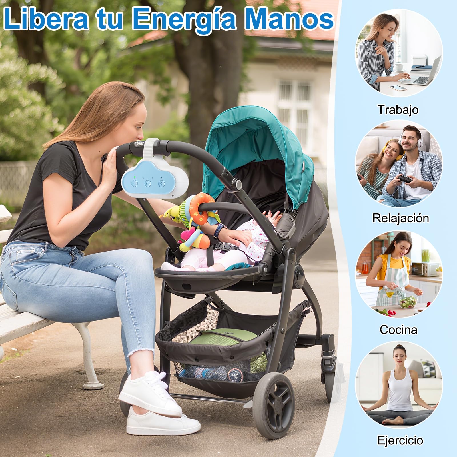 Baby Rocker Recargable, Mecedora Carro Bebe con 3 Intensidades de Balancín Ajustables y Temporizador de 30, 60, 90 Minutos, Balancea Suavemente Cochecito