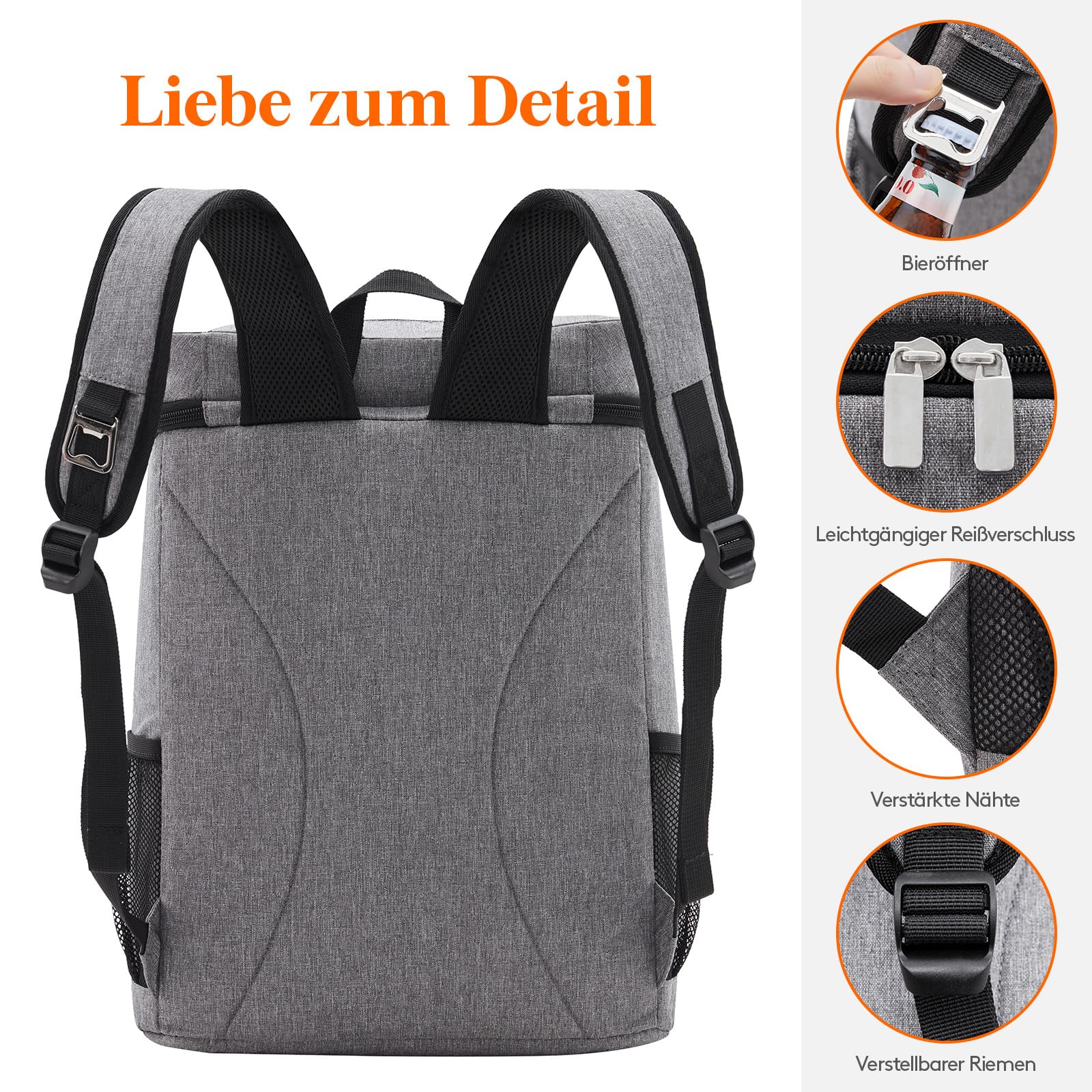 Lifewit 22L 30 Dosen Kühlrucksack, Auslaufsichere Kühltasche Rucksack, wasserdichte Isolierte Lunchtasche für Männer, Frauen, Arbeit, Picknicks, Strand, Camping, Reisen, Grau