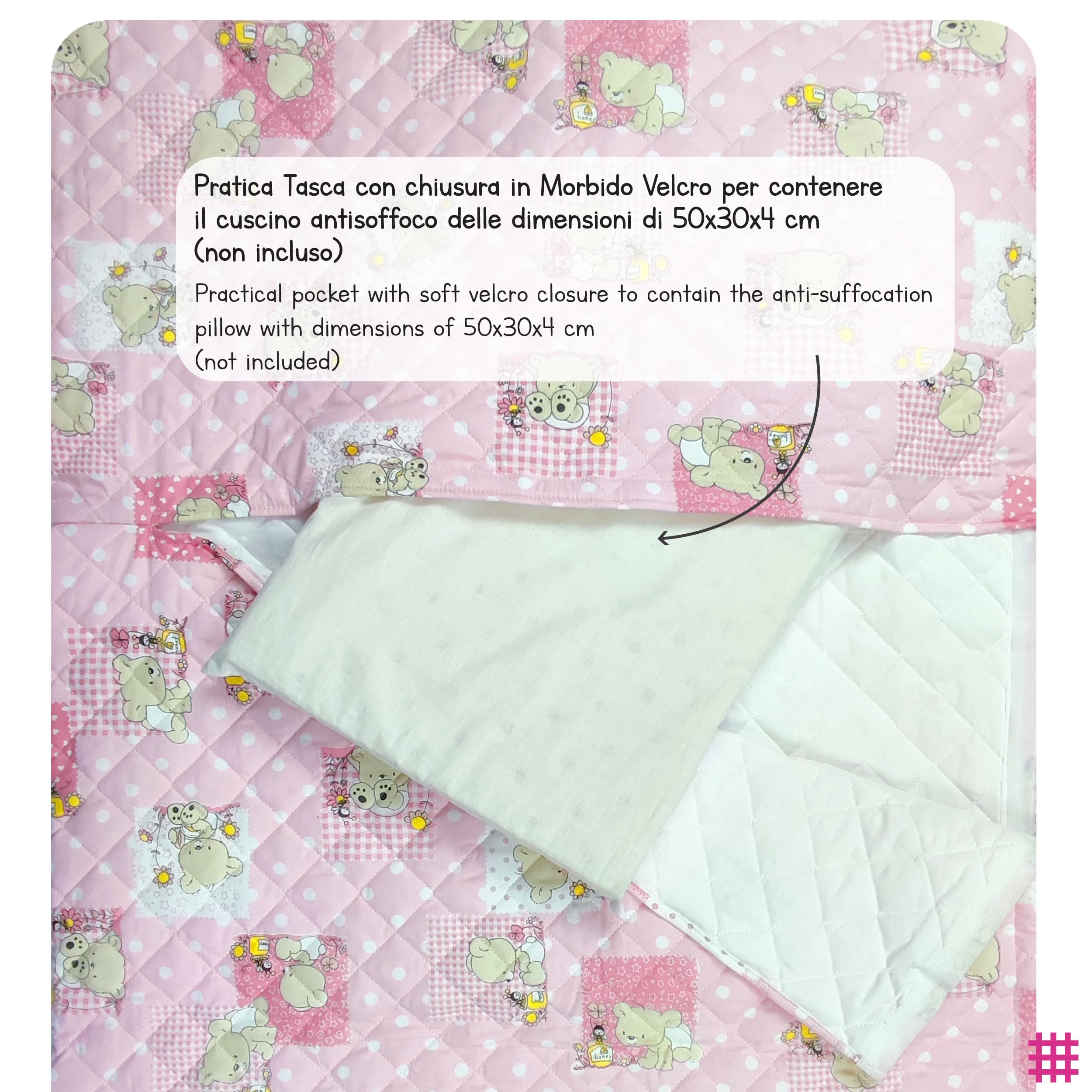 Panini Tessuti Saco de Dormir y Saco de guardería para bebés de 2 a 6 años - Tejido Acolchado 100% algodón, para Dormir en la guardería y en casa - Made in Italy (Saco de Dormir Osos y Abejas Rosas