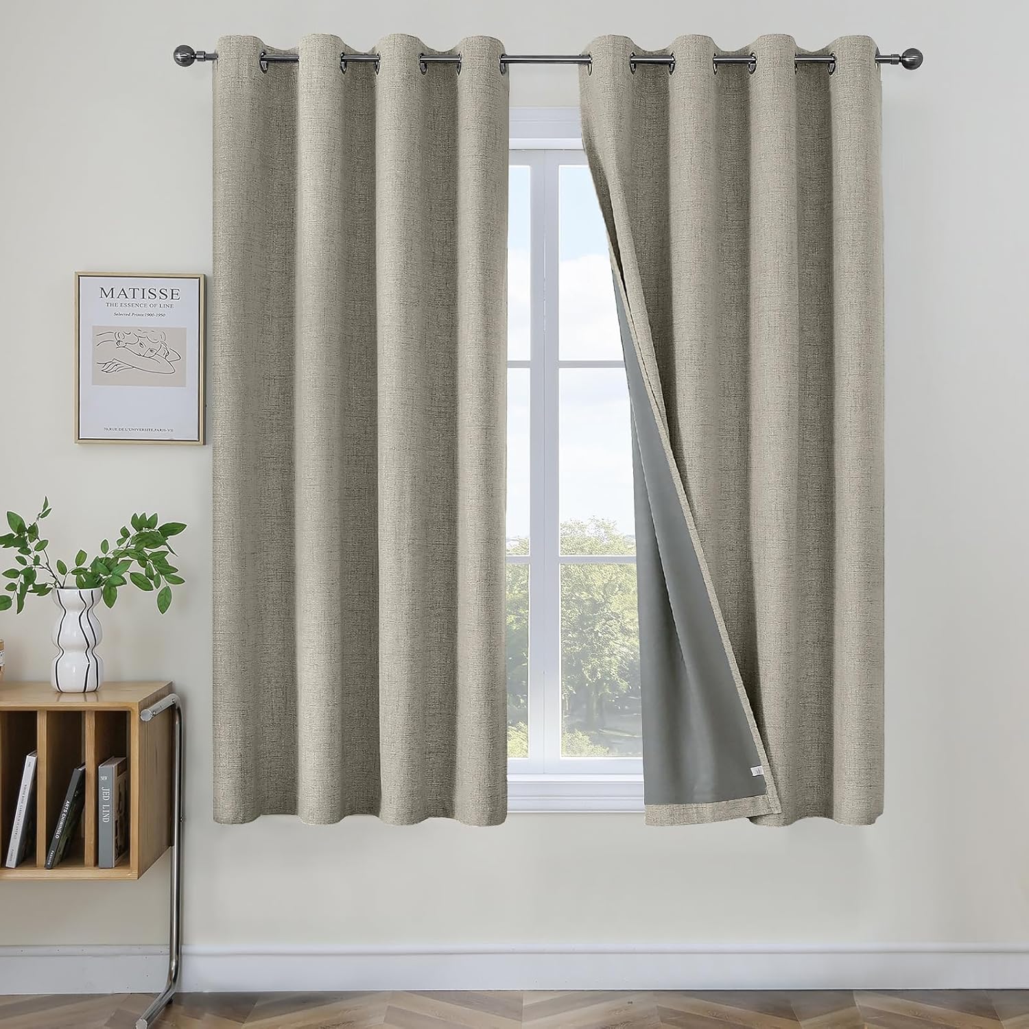 Joydeco Blackout Curtains 63 Inches Long 2 Panels Burg, Room Darkening Curtains for Bedroom, 100% Black Out Textured Thermal Drapes Privacy Protection 2 Panels Set(W42 x L63 Inch, Linen)