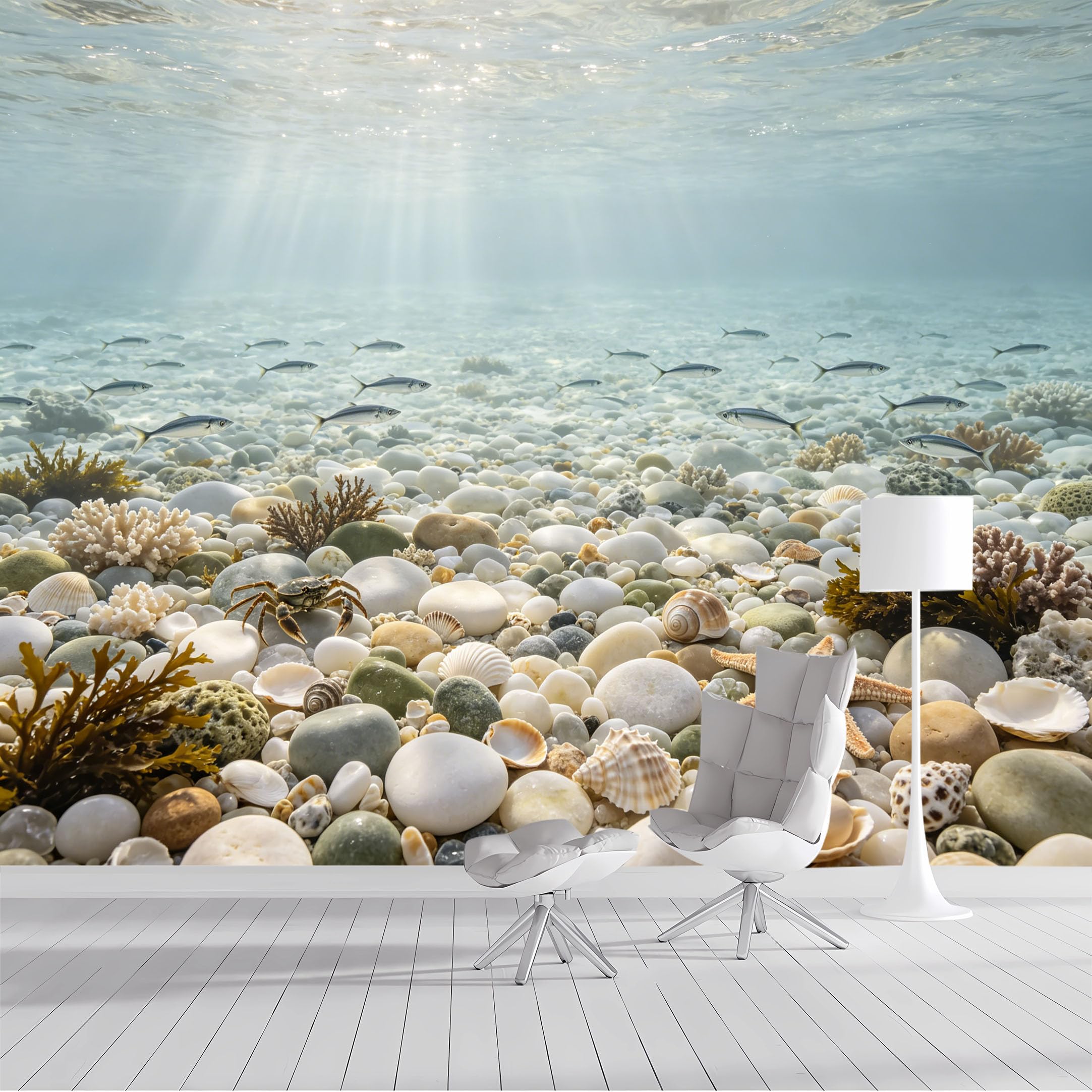 Custom Size Wall Mural Underwater Ocean Marine Life Starfish Crab Coral Reef Seascape SelfAdhesive Wall Fabric Removable Peel and Stick Wallpaper Wall Decor for Living Room Bedroom Bathroom