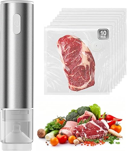 Sellador al vacío de mano para alimentos frescos y almacenamiento, máquina selladora al vacío compacta portátil y recargable (10 bolsas