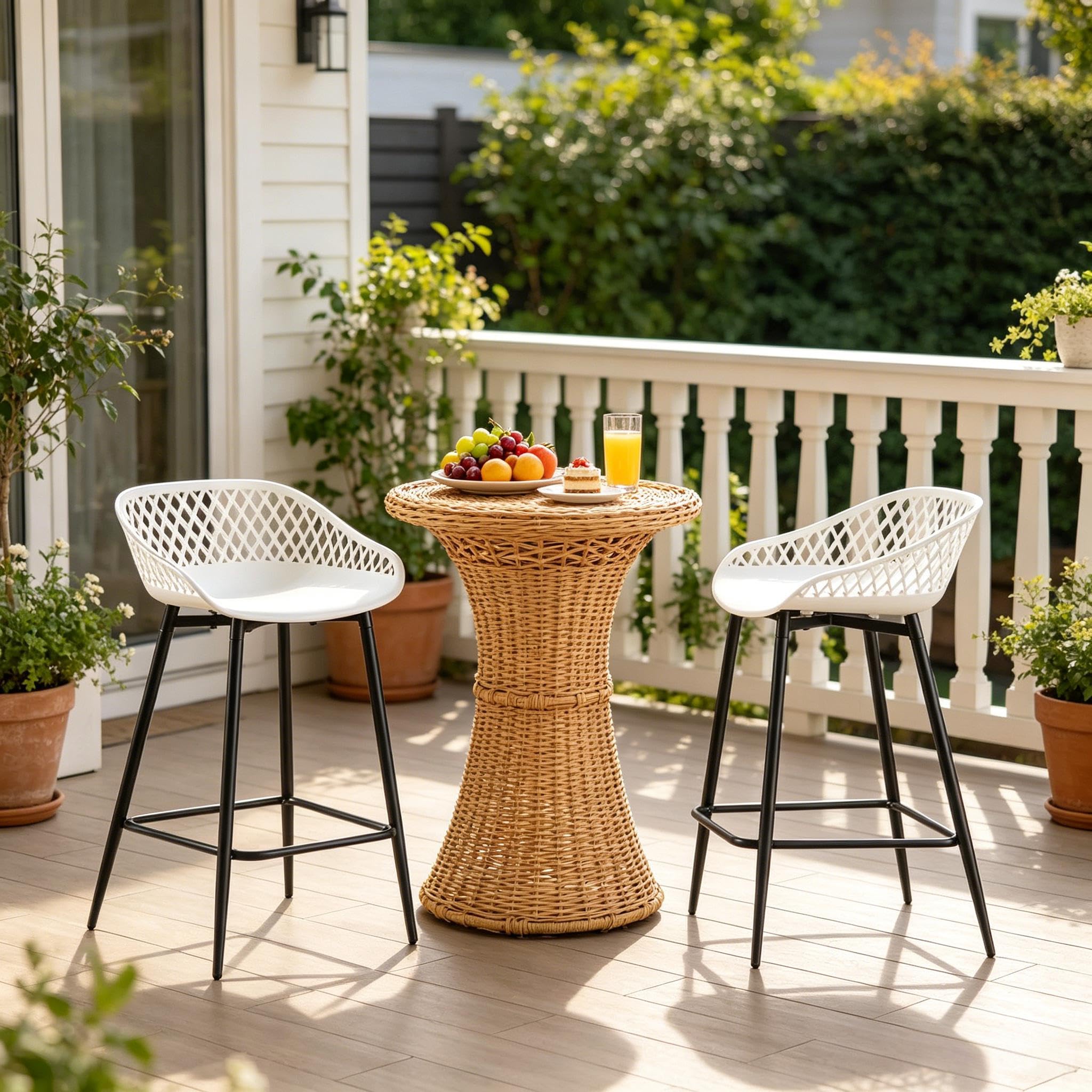 Tabouret de bar blanc 64,5 cm avec accoudoirs et repose-pieds en polypropylène et métal lot de 2
