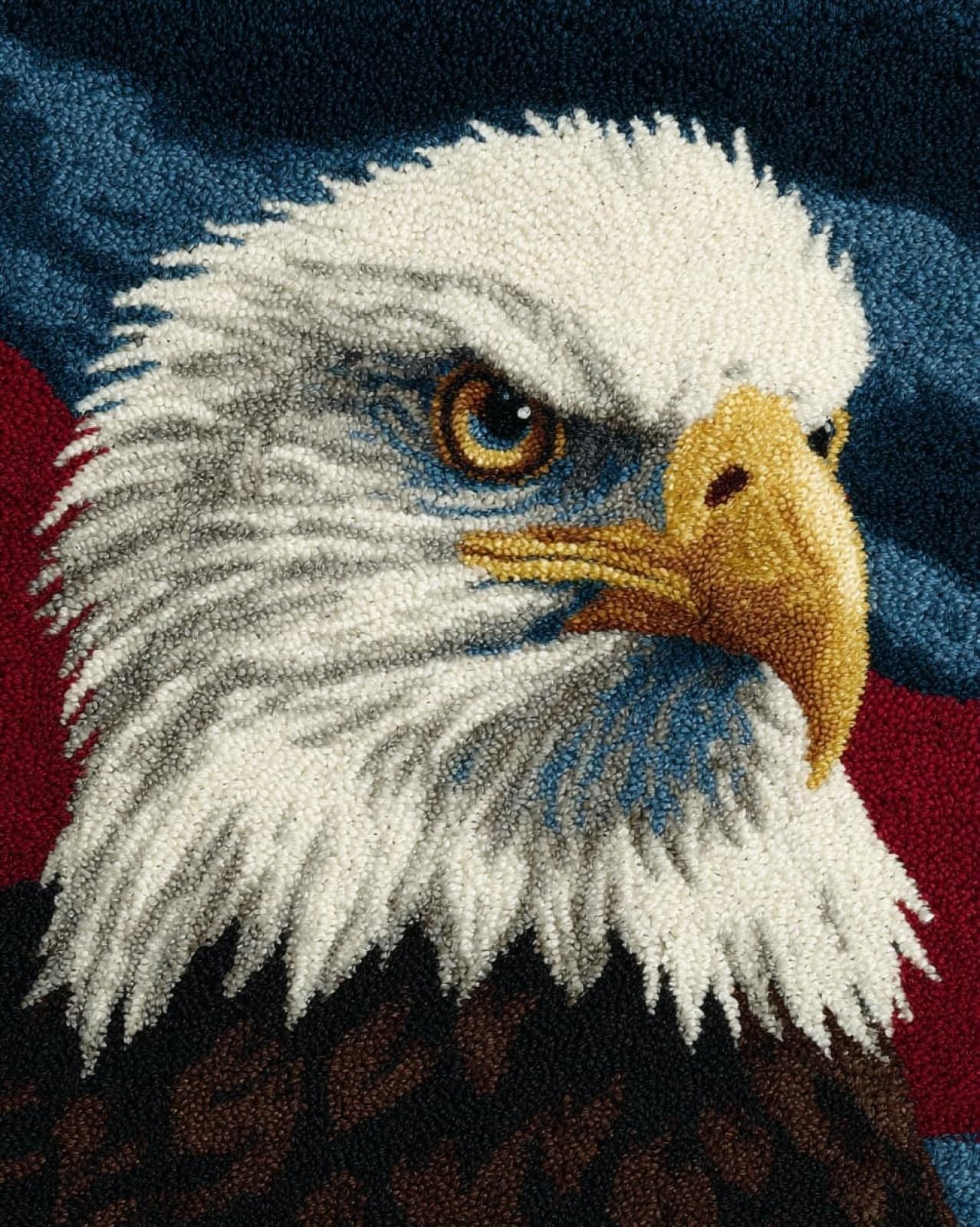 Wallphantom 002 Latch Hook Kits Rugs,Bald Eagle,Handmade Self Knotting Set,Tapestry Kits For Adults,Cushion Latch Hook Rug Pre-Printed Pattern Craft For Adults,80X115cm