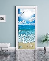 Vista 5 de FLFK Adhesivo Mural para Puerta - Playa y Océano, Pegue y Despegue, Tamaño Combinado 32"x80", Dividido en 2 Piezas