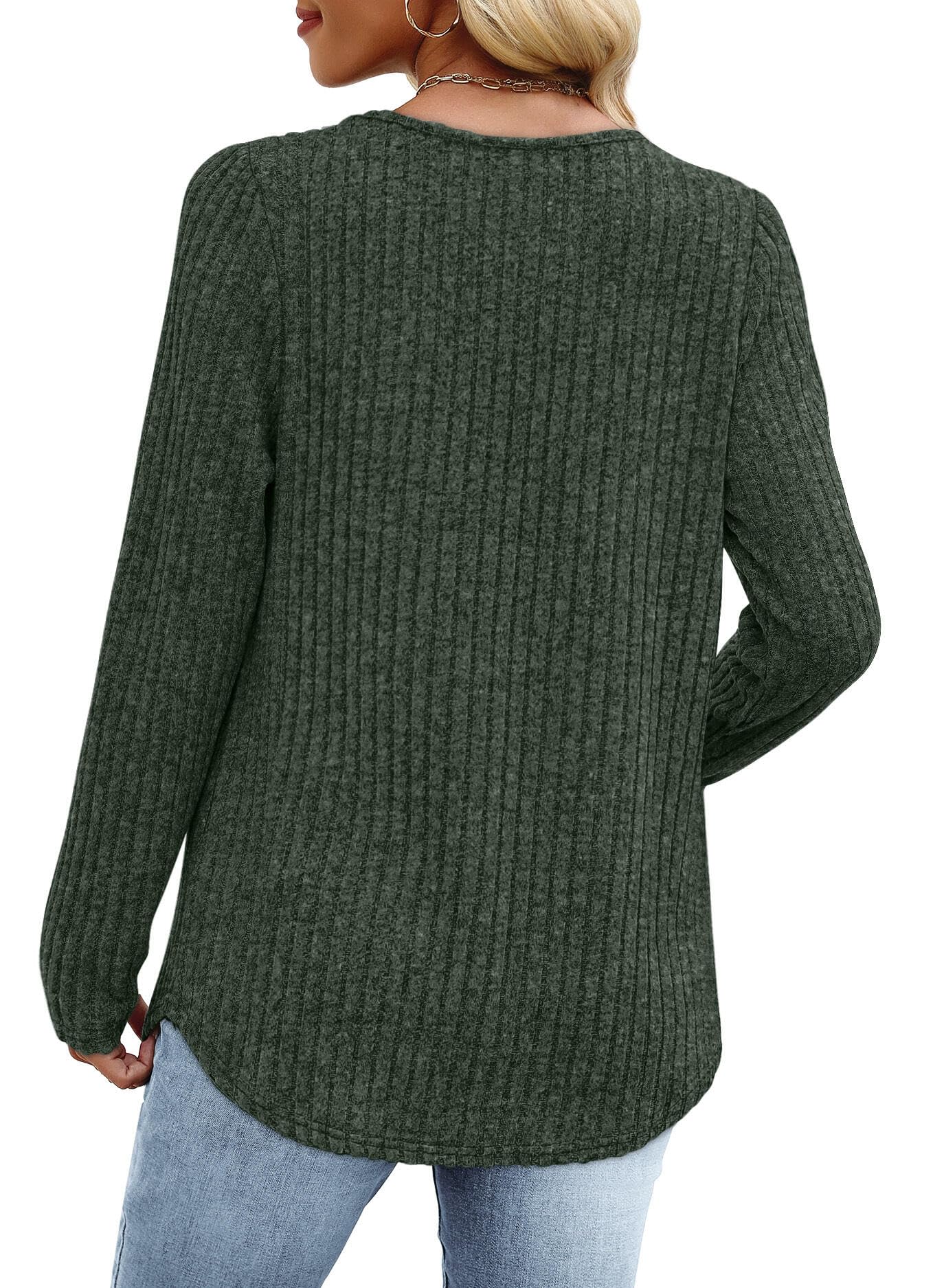 WIHOLL Long Sleeve Shirts for Women V Neck Lightweight Sweaters Casual Tunic Tops Outfits Fall Fashion Clothes 2025