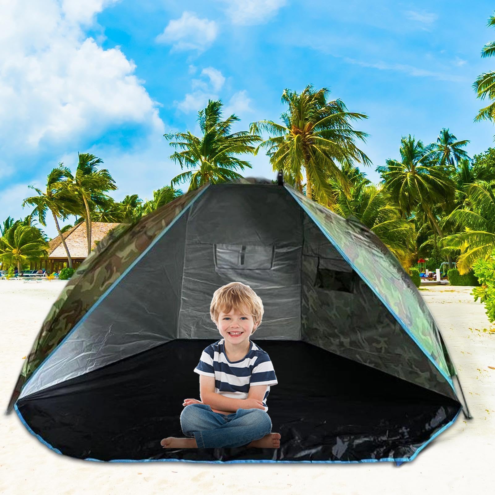 Tente De Plage Abri Tente Instantané Coupe-Vent Avec Piquets Inclus