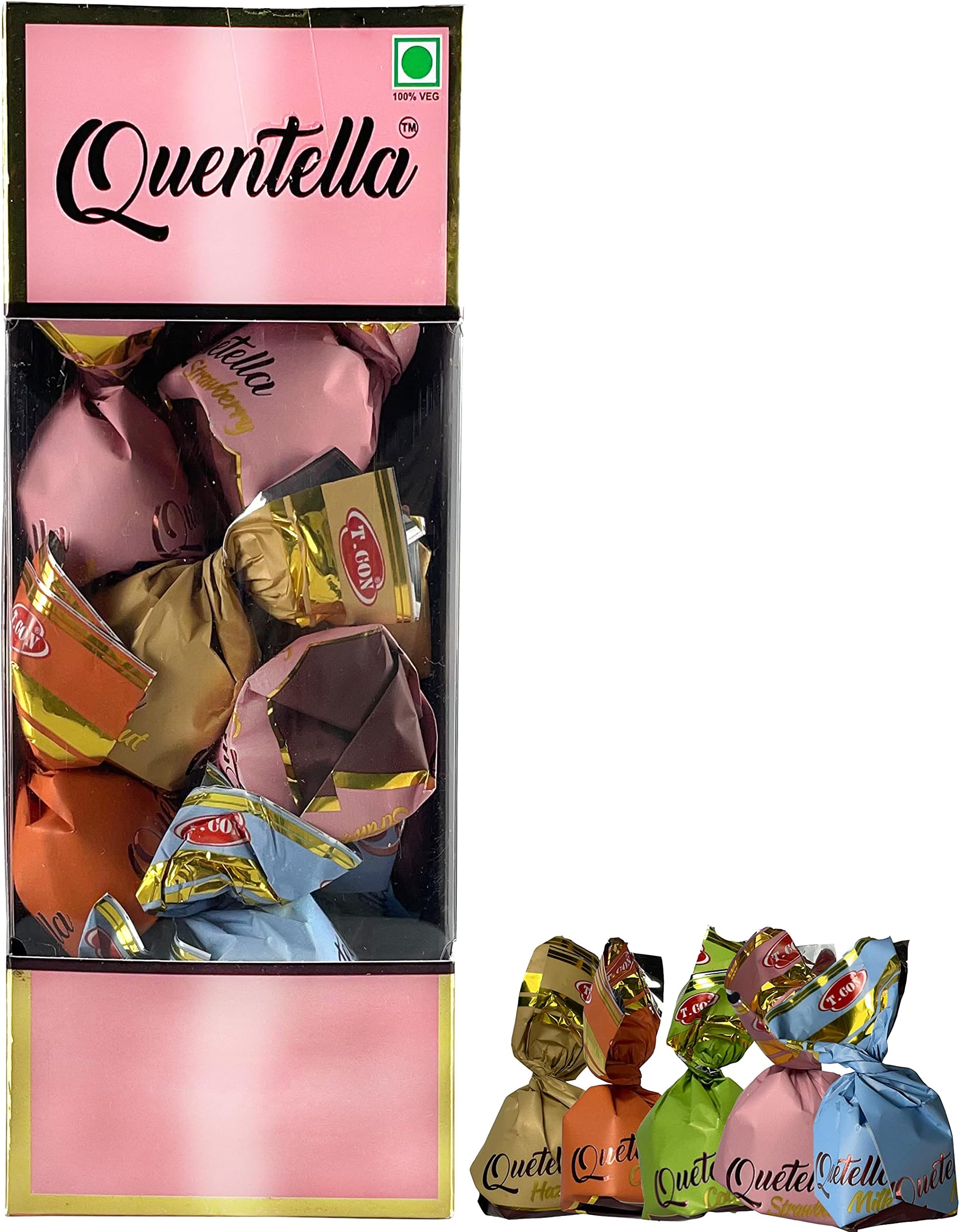 - Quentella Mix Flavour Chocolate Box (Oreange, Hazelnut, Coconut, Caremal,Strawberry,Milk Flavour) / 20 Pcs in Box,240 Gram
