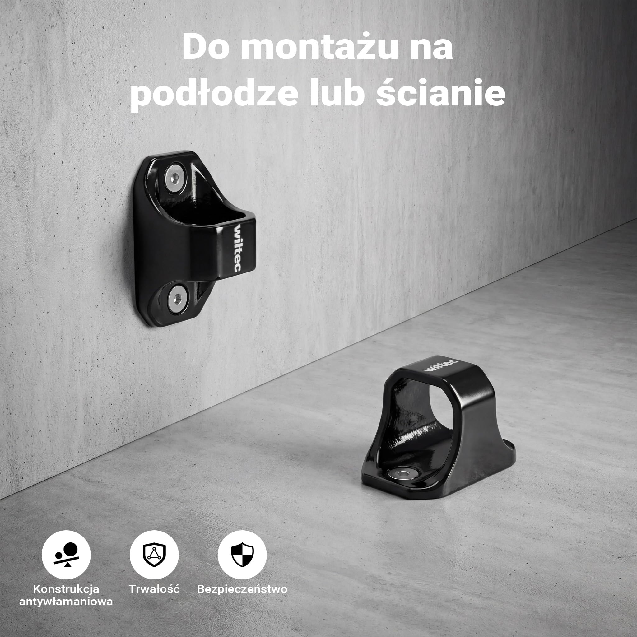 Wiltec Kotwa antykradzieżowa typu 02 ze stali 76 x 50 x 54 mm, zabezpieczenie przed kradzieżą do montażu ściennego i podłogowego do roweru i motocykla
