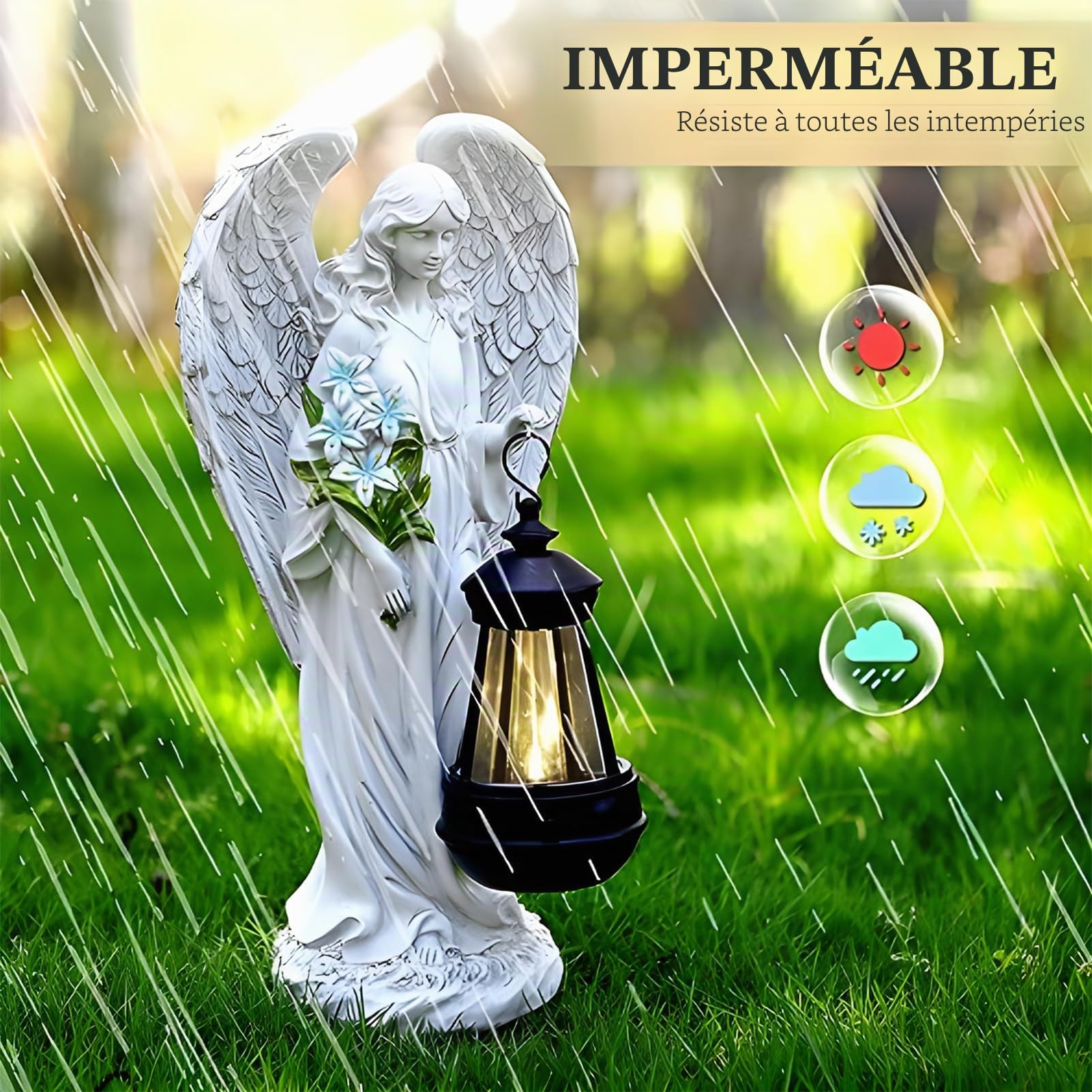 Statue du Jardin des Anges,Sculpture d'ange Féérique,Figurine Ange Gardien avec Lanterne LED Solaire,Auto-on,Ange Tombe pour Terrasse,Pelouse,Cour,Pendaison de crémaillère,Funèbre