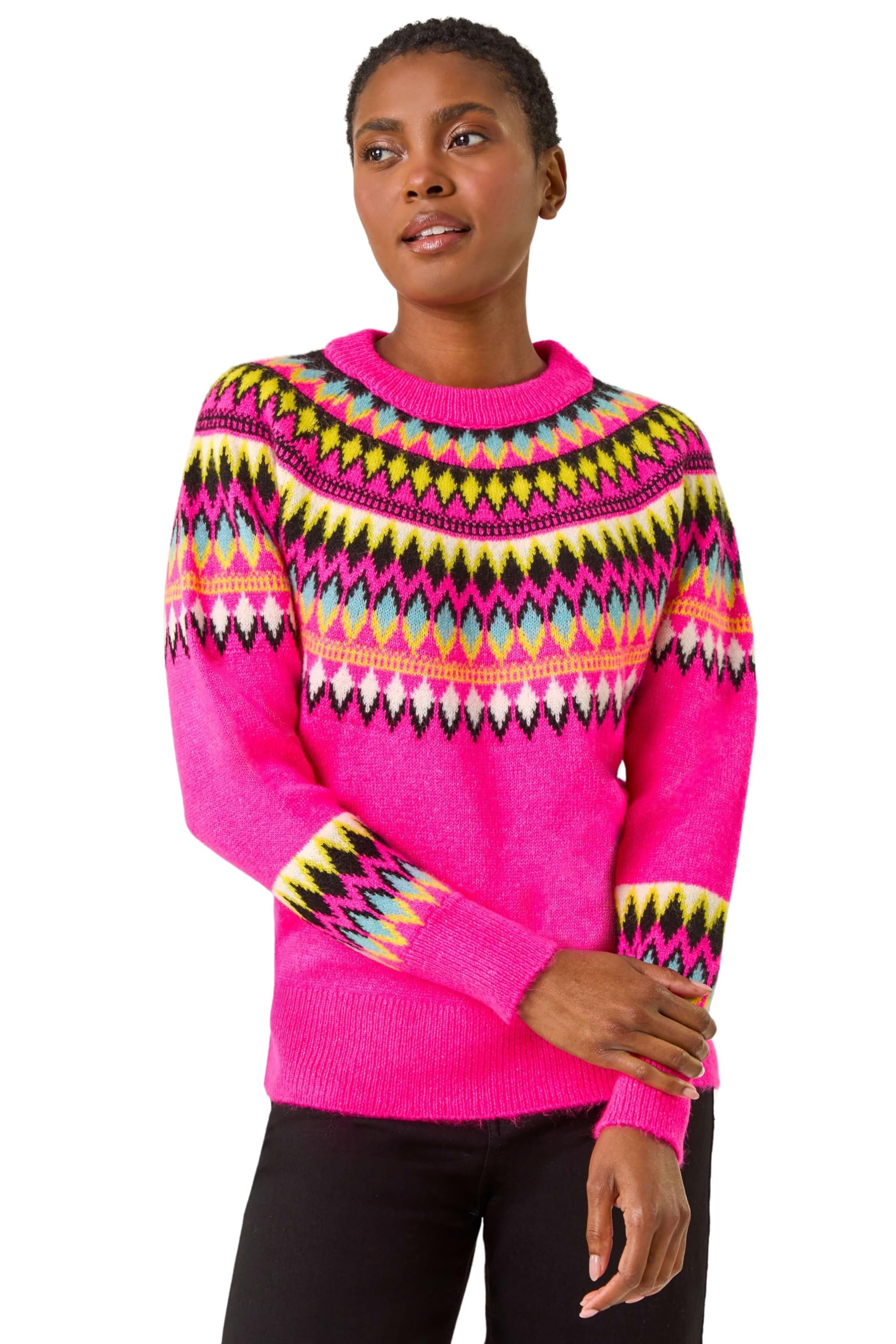 Roman Women's Magenta Diamond Print Crew Neck Knit Jumper In | : Size 12