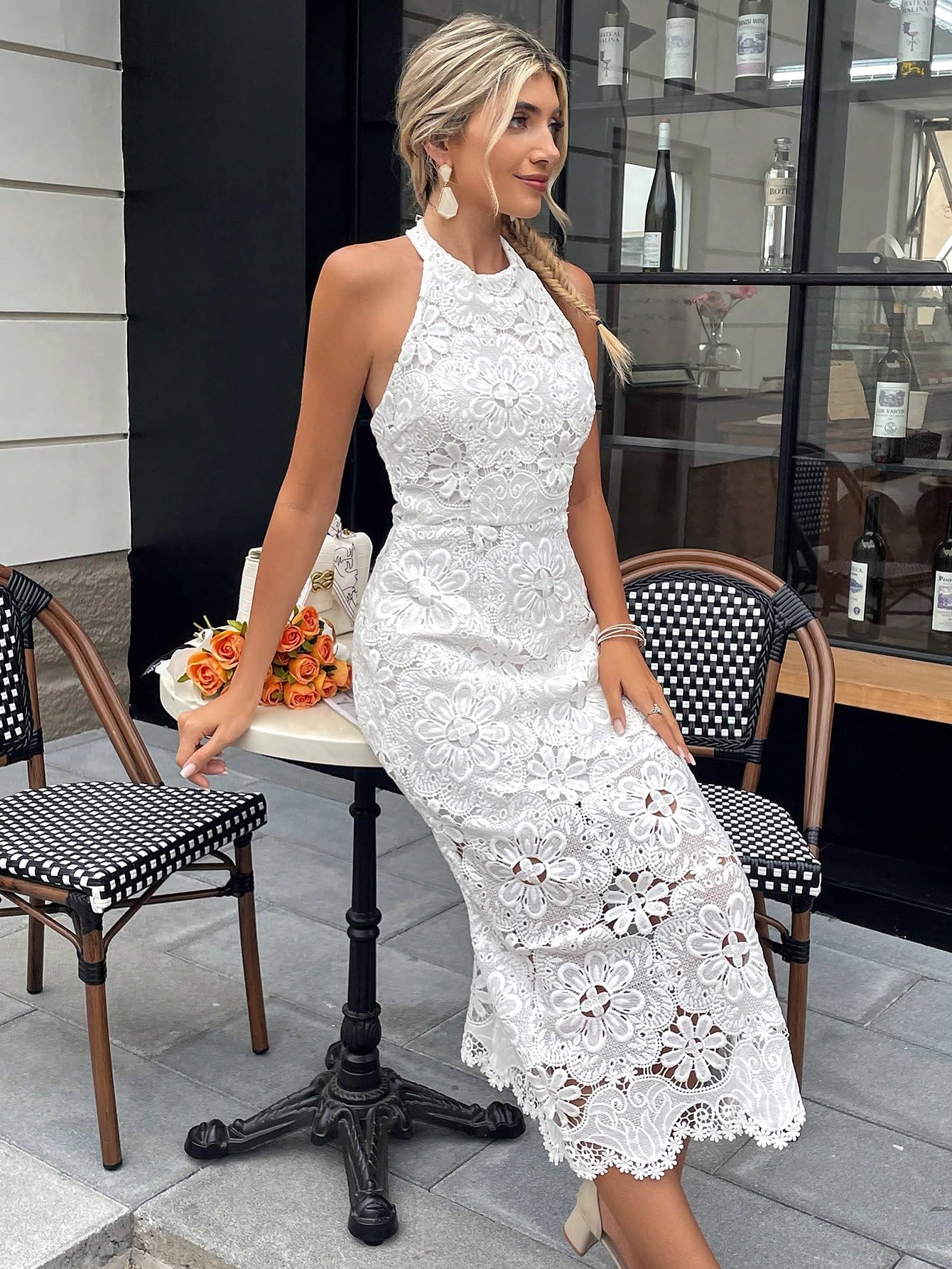 slim fit dress slacks Halter A-line Long White Wedding Dress with Lace Top – FancyVestido
