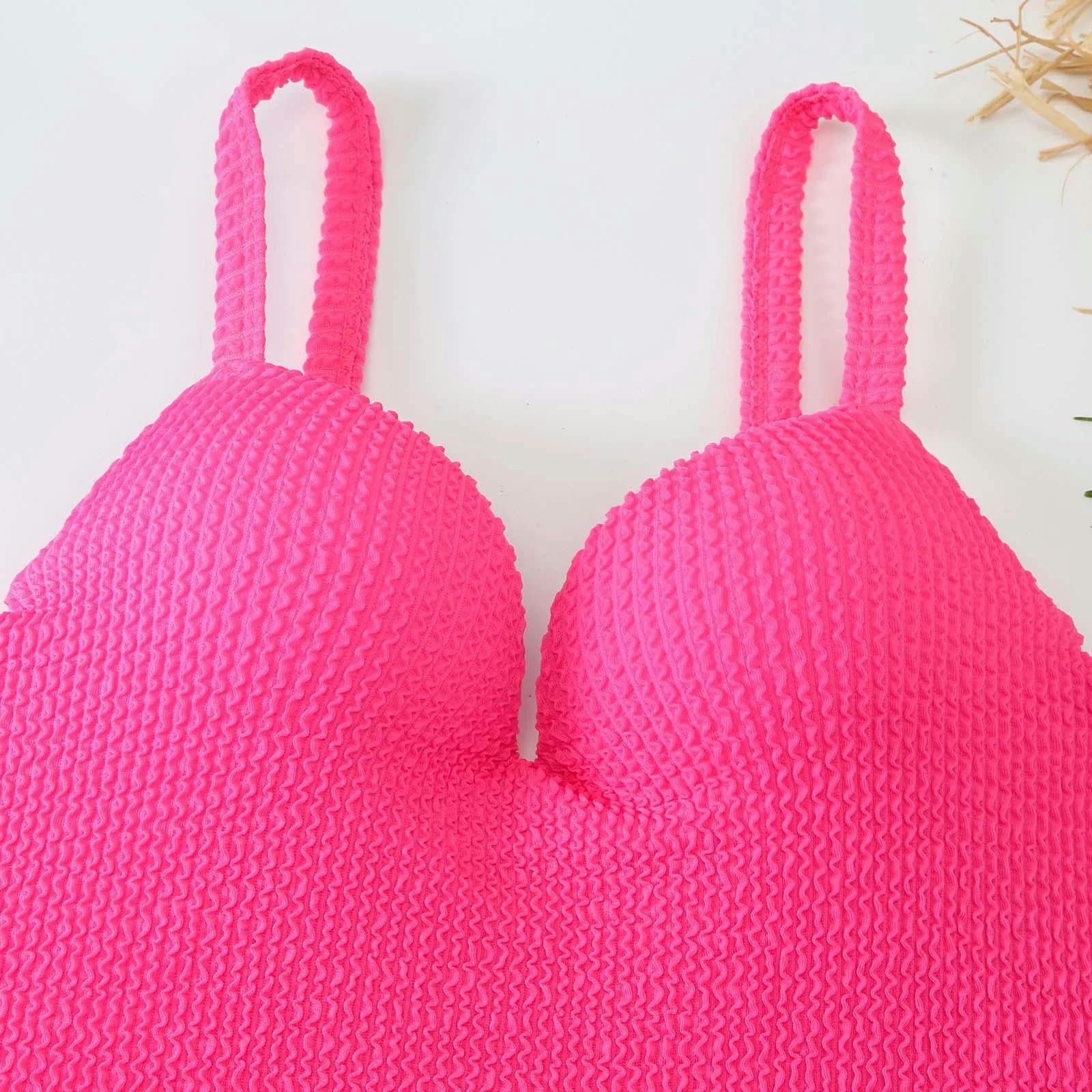 Damskie bikini Push Up strój kąpielowy damski jednoczęściowy damski body kąpiące się lato odzież plażowa-różowy-s