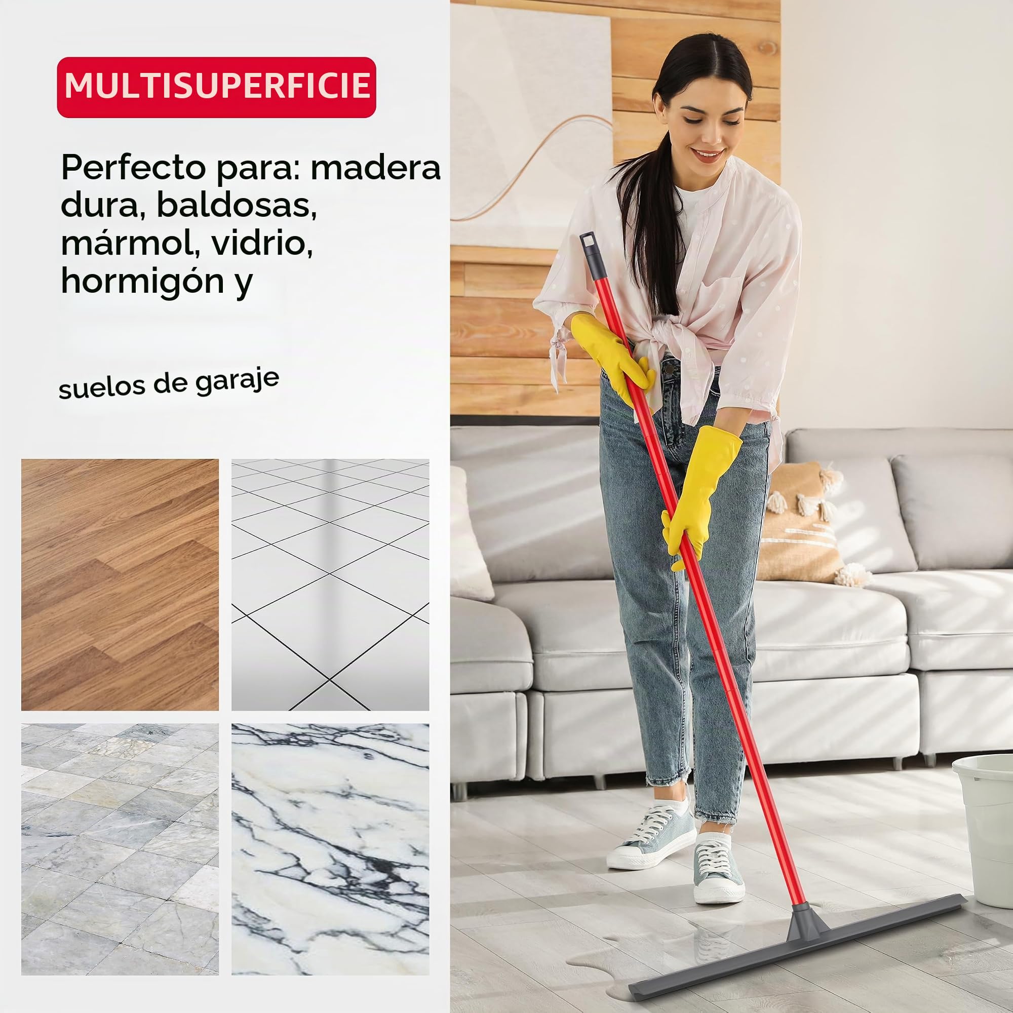 Tyroler Empujar y Tirar Escobilla de Goma 60 cm | Cabezal de 100% Silicona | | Mango de 140 cm Haragán para Suelo, Ducha, Baño, Garaje y Terraza | Escoba de Goma para Suelo | Araganes