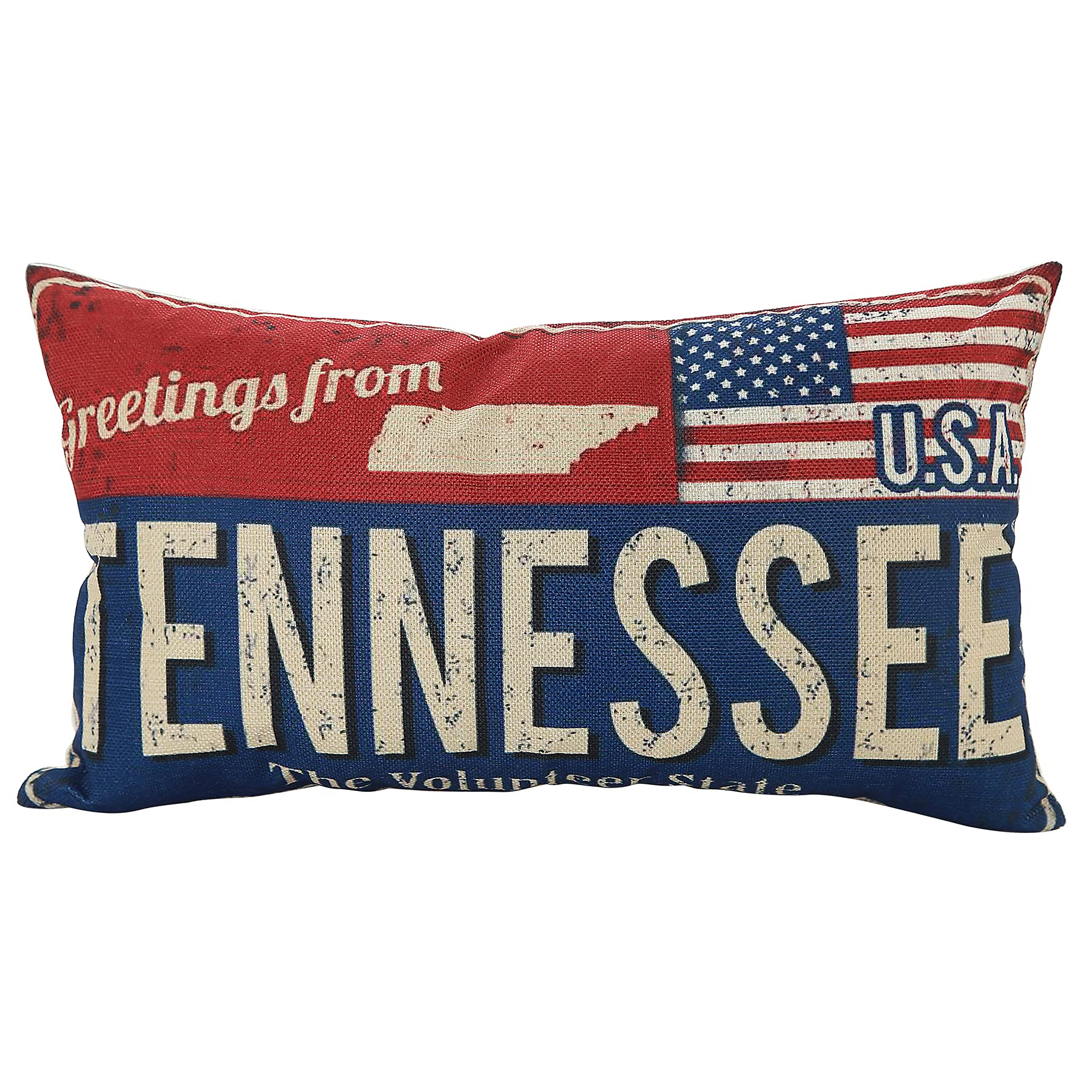 Tennessee Throw Pillow Cover 12x20 Set of 2, Tennessee Decor Gift Souvenir, American Flag License Plate Lumbar Pillowcase, Greetings from The Volunteer State(TN, USA) - Cushion Case Sham, No Inserts
