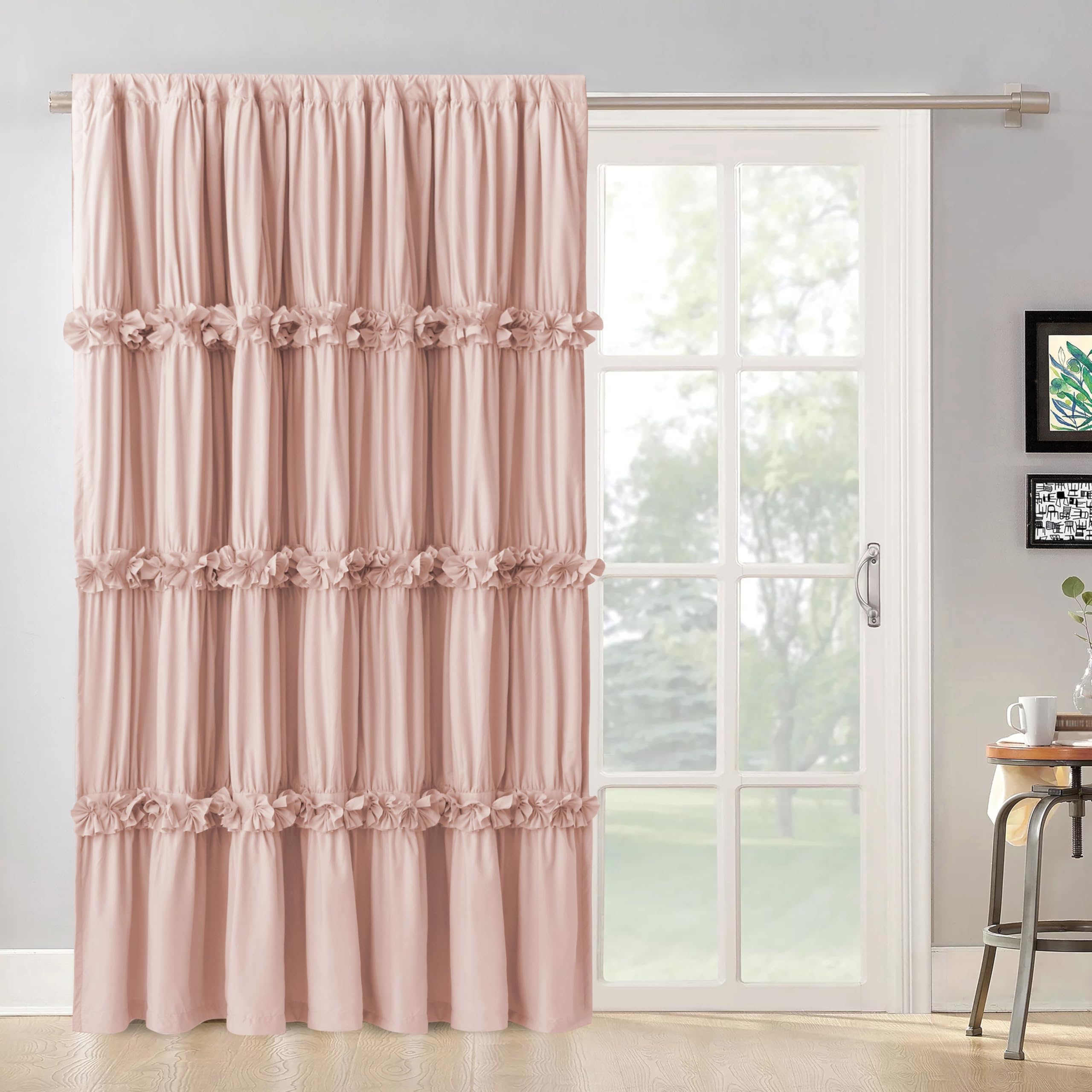 Homechoice Decor Room Divider Window Curtains, Boho Ruched Blackout Window Treatments with 3 Rows of Butterfly Flowers, Rustic Rod Pocket Drapes for Living Room, 100" W x 84" L, Peach Pink (LQ-30) — image 1